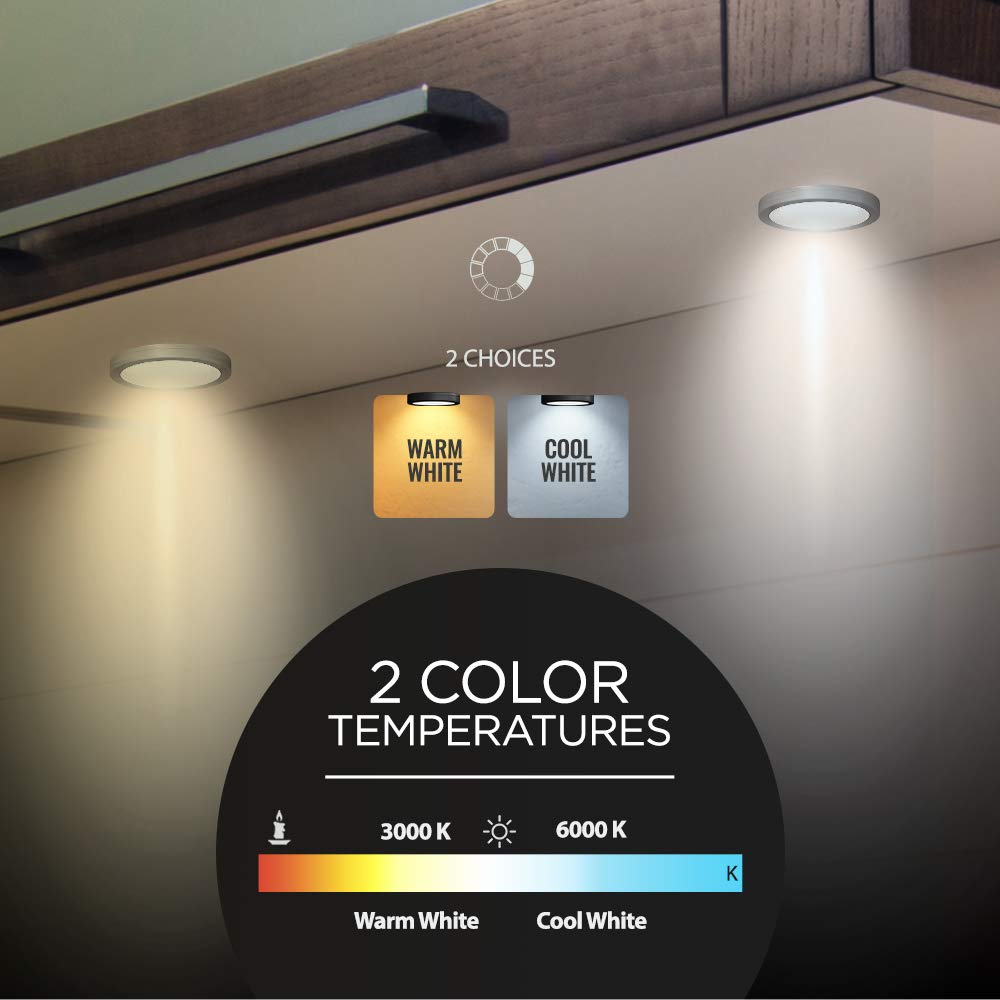 EShine Under Cabinet Puck Lights with Hand Wave Sensor – 3-Pack Dimmable Circular LED Lights (3000K Warm White) – Perfect for Kitchen, Closet & Display Shelves