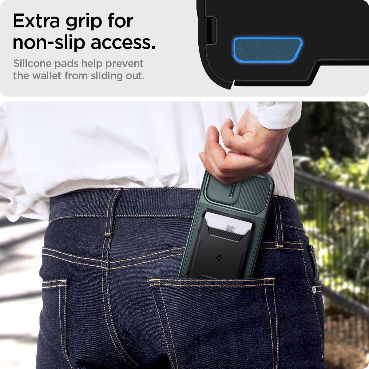 Spigen Rugged Armor 2 Magnetic Wallet Case for iPhone 15/14/13/12 - 3 Card Holder with MagSafe Compatibility | Matte Black | Slim Protective Cover for Everyday Use & Travel