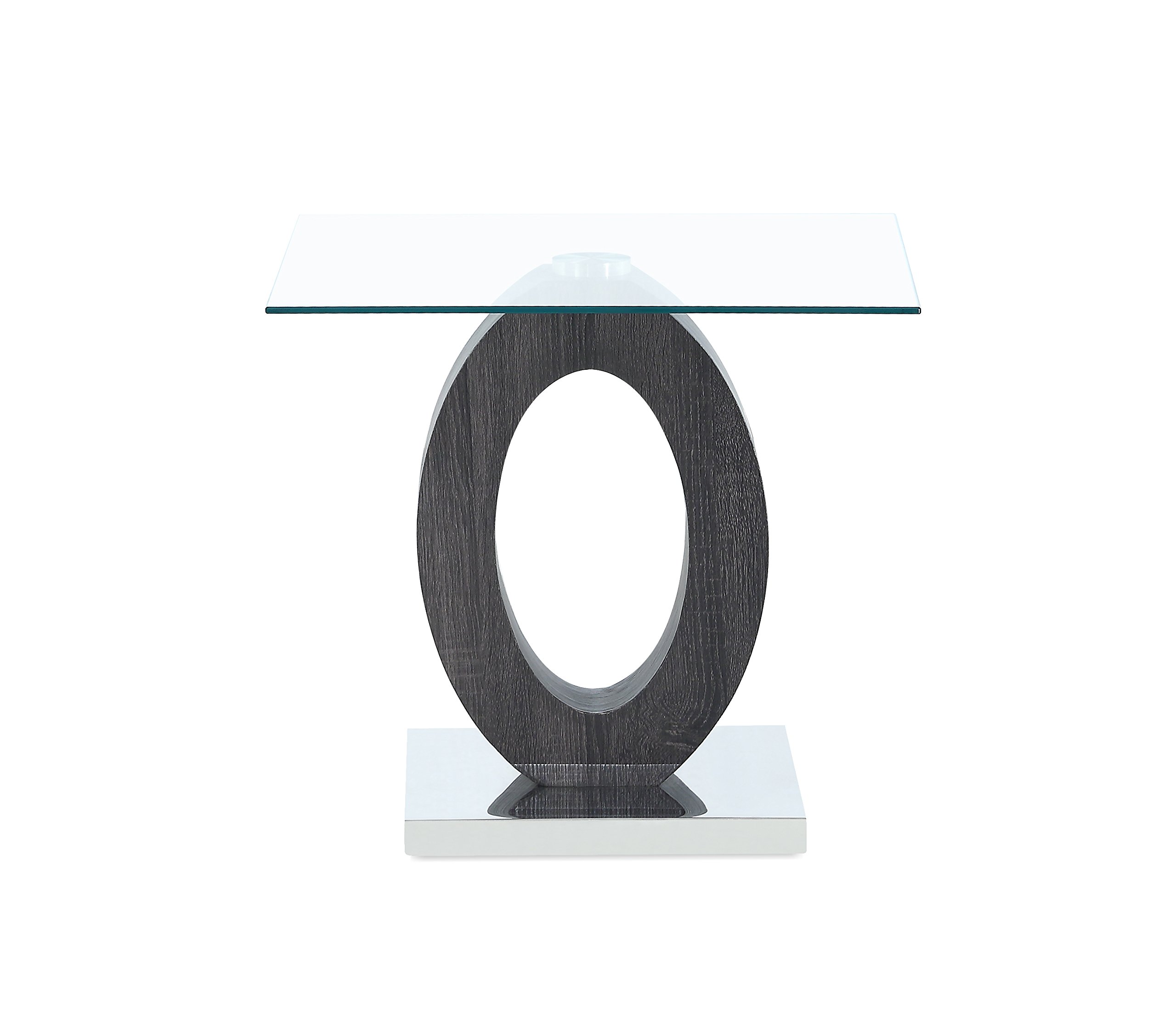 Modern Oval End Table with Grey-Clear Glass Top - Stylish Living Room Furniture for Small Spaces | Perfect for Sofa Side, Bedroom Nightstand or Entryway Decor