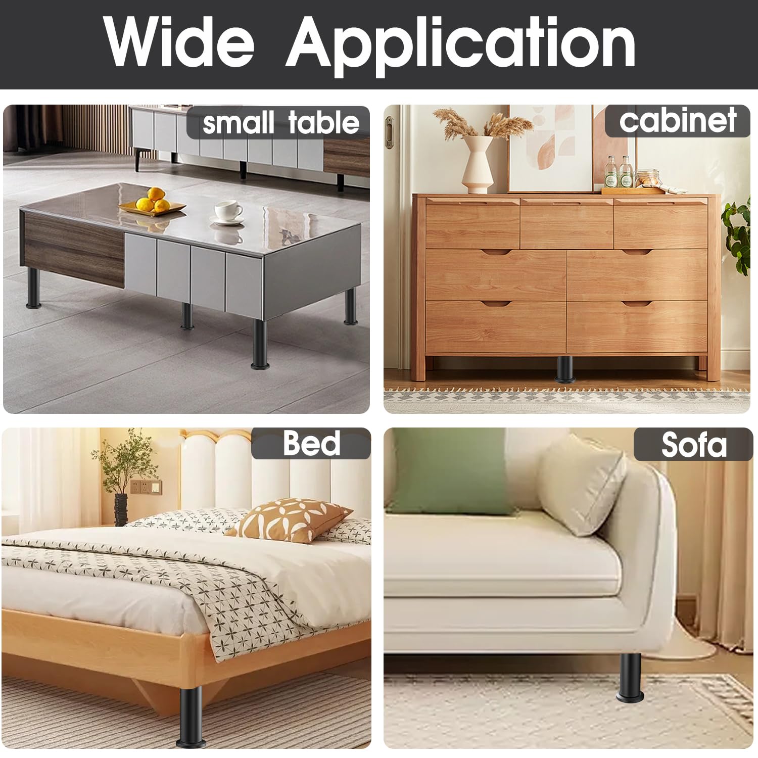 Heavy Duty Adjustable Bed Support Legs 7.08-12.6 Inch - Metal Replacement Legs for Bed Frame, Sofa, Table & Furniture Cabinet | Perfect for Bedroom, Living Room & Office Furniture Support