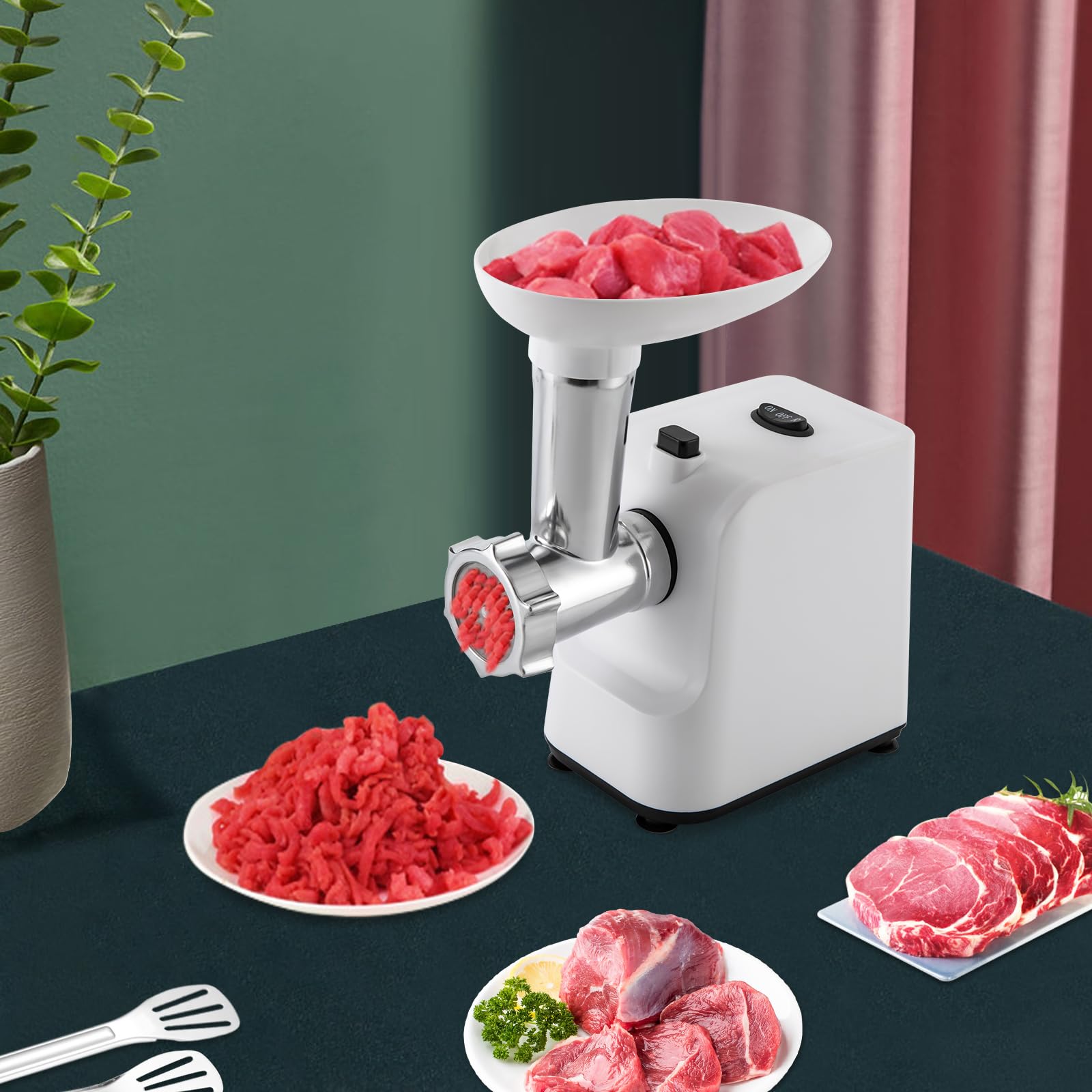 Electric Meat Grinder - Heavy Duty Stainless Steel Sausage Stuffer with 3 Grinding Plates & Attachments | Perfect for Home Kitchen & Commercial Use | Great for Ground Beef, Sausage Making & Food Prep