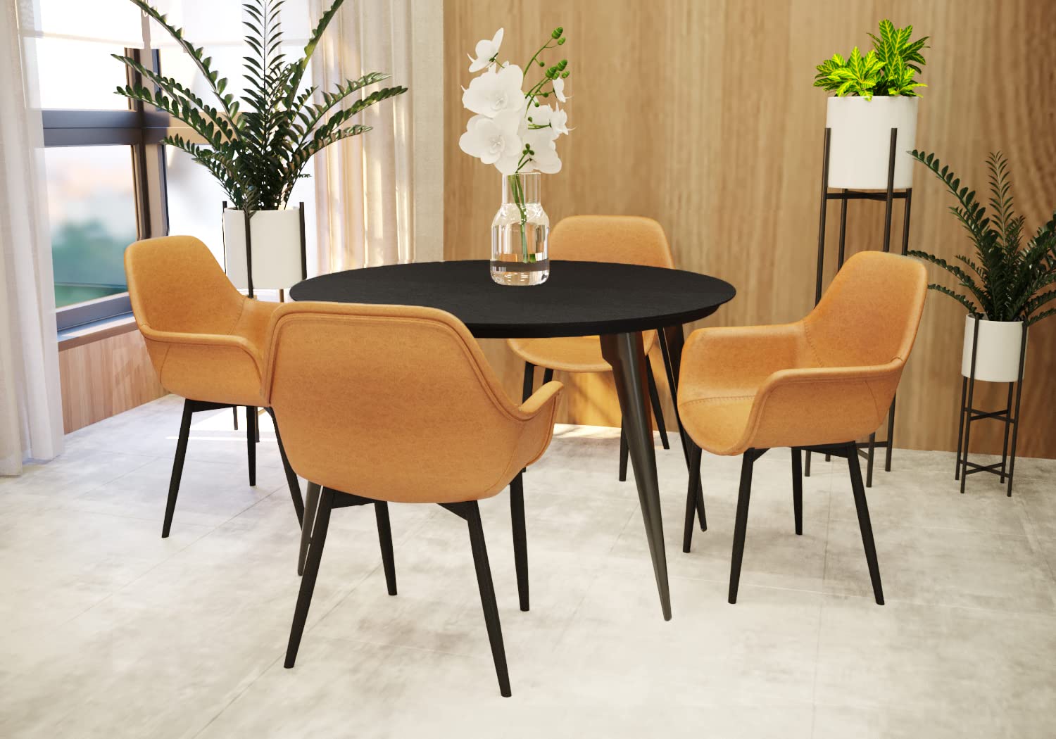 Modern Leather Dining Chairs Set of 2 - LeisureMod Markley Kitchen Armchairs with Sturdy Metal Legs in Light Brown - Perfect for Dining Room, Kitchen Island & Contemporary Home Decor
