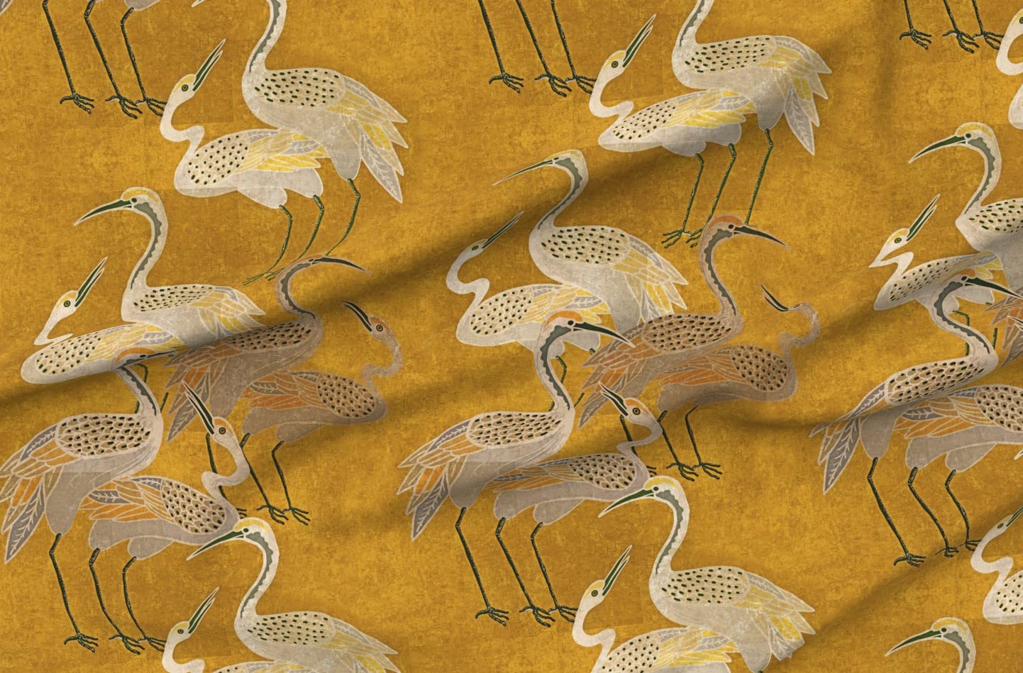 Maximalist Art Deco Boho Fabric - Exotic Bird & Crane Print on Soft Minky Fabric by The Yard for Sewing, Baby Blankets, Quilt Backing & Home Decor | Spoonflower Premium Textile