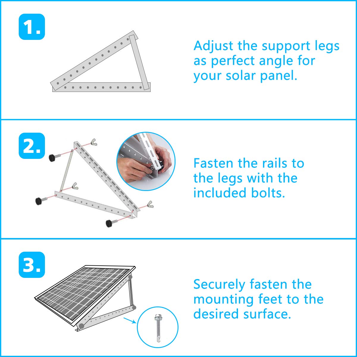 Premium Solar Panel Mount Brackets - Adjustable & Foldable 28in Tilt Stand for RV, Boat, Roof & Off-Grid Use - Supports Up to 200W Solar Panels - Perfect for Camping, Marine & Home Solar Systems