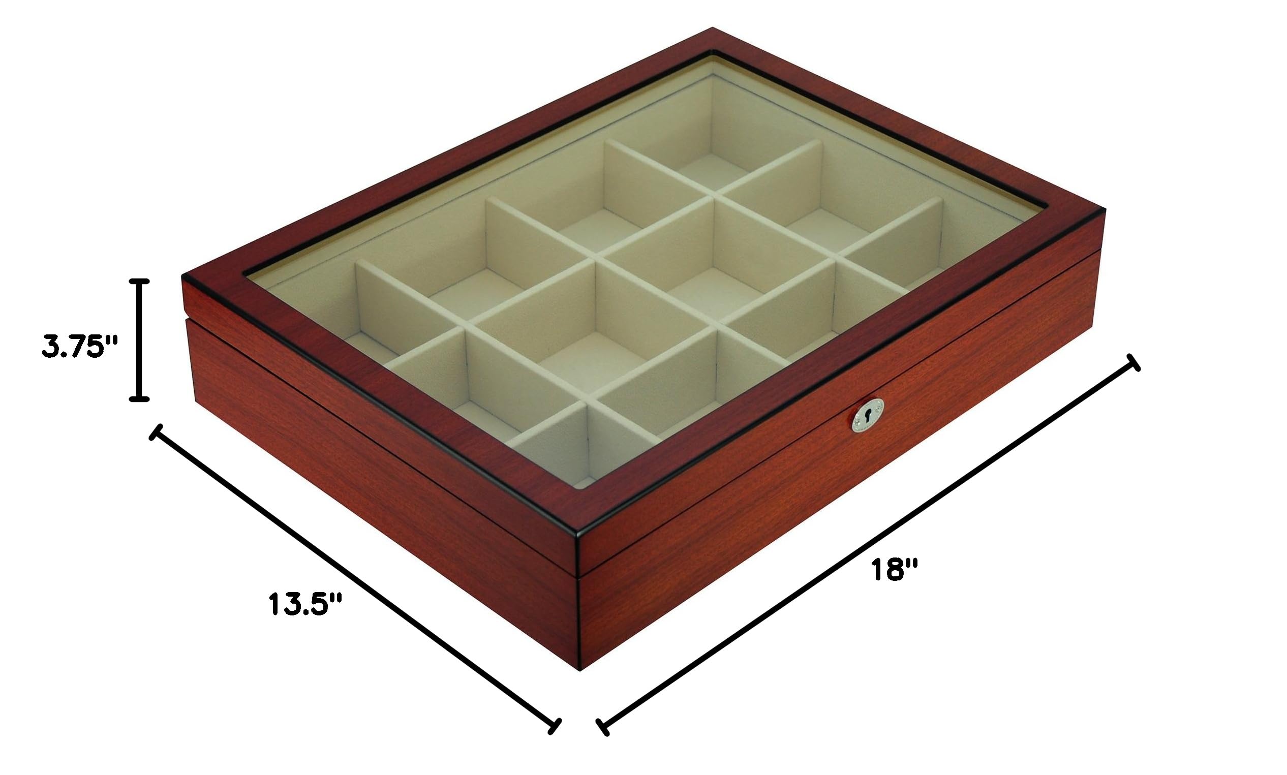 Cherry Wood Display Case for 12 Ties, Belts & Accessories - Premium Storage Box for Men | Perfect Father's Day Gift & Home Office Organization Solution