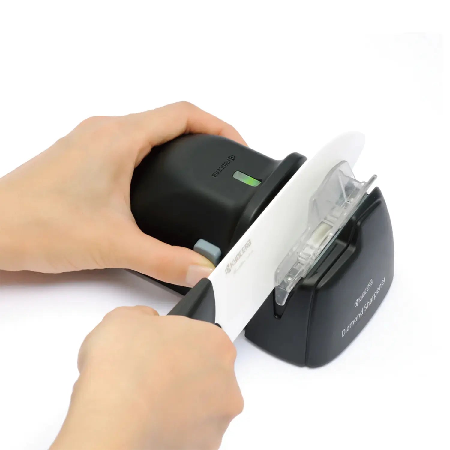 Kyocera Electric Diamond Knife Sharpener for Double Edged Blades - Professional Kitchen Knife Sharpening Tool for Chefs & Home Cooks - Perfect for Kitchen, Camping & Outdoor Use