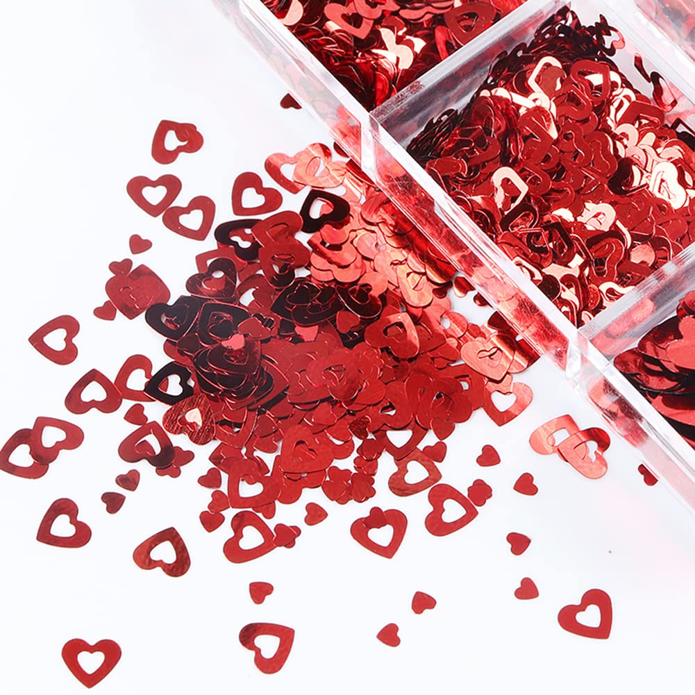 3D Heart Nail Sequins - 6 Grids Valentine's Day Nail Art Stickers, Laser Cut Heart Glitter Flakes for Acrylic Nails Design, Romantic Nail Decorations (Perfect for Valentine's Day, Wedding, Party & Special Occasion Nail Art)