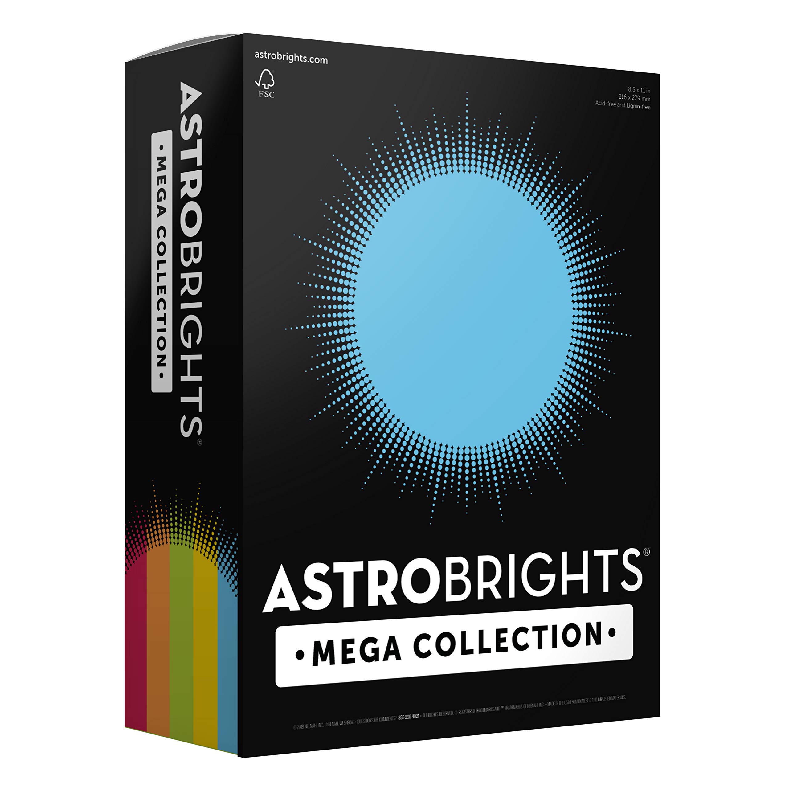 Astrobrights Mega Collection Colored Cardstock Paper - Classic 5-Color Assortment, 320 Sheets, 65 lb/176 gsm, 8.5 x 11 Inches - Premium Bright Paper for Scrapbooking, Card Making, School Projects & Office Use (91630)