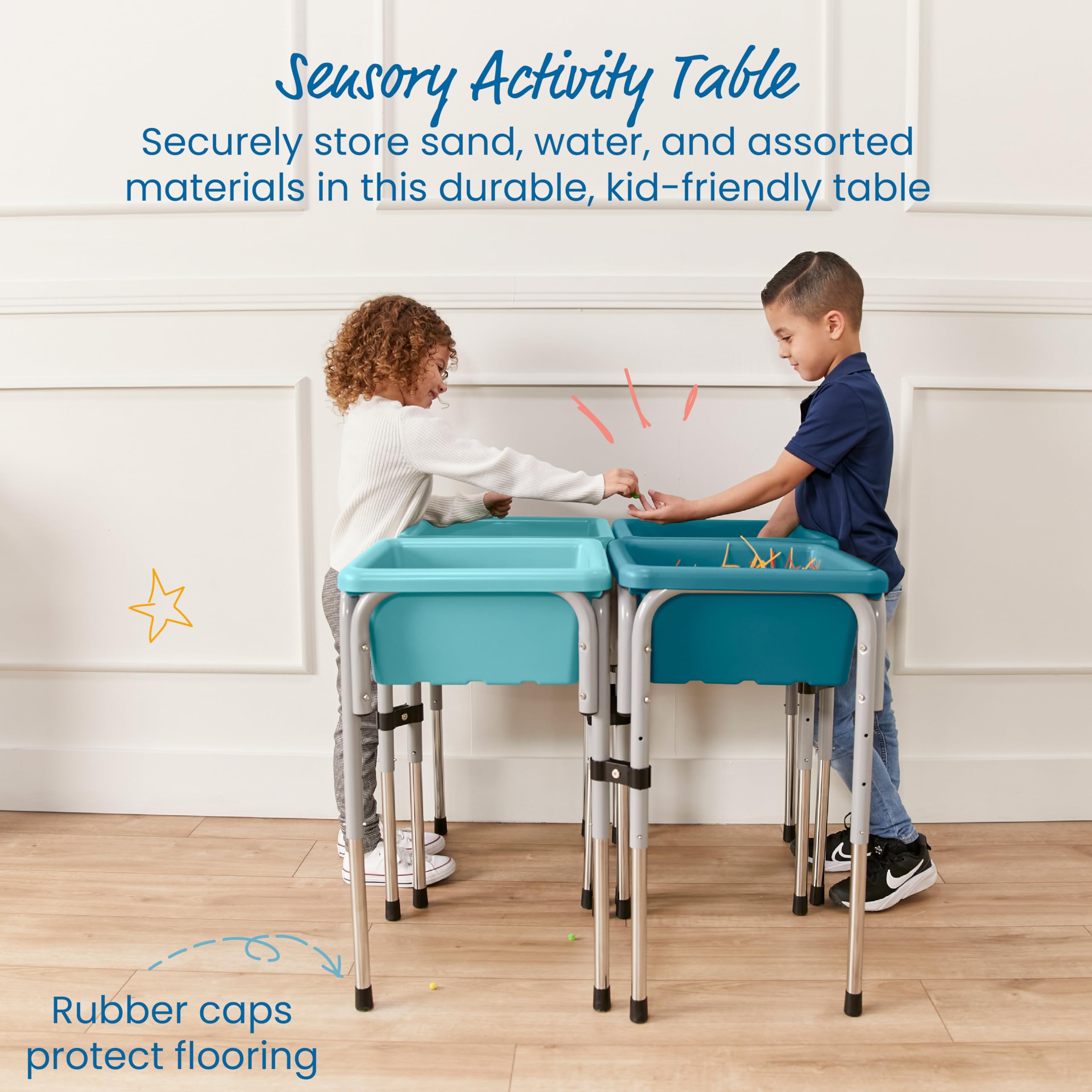ECR4Kids Adjustable 4-Station Sand and Water Play Table with Sensory Bins - Seafoam & Turquoise - Perfect for Preschool, Daycare, and Outdoor Sensory Play Activities