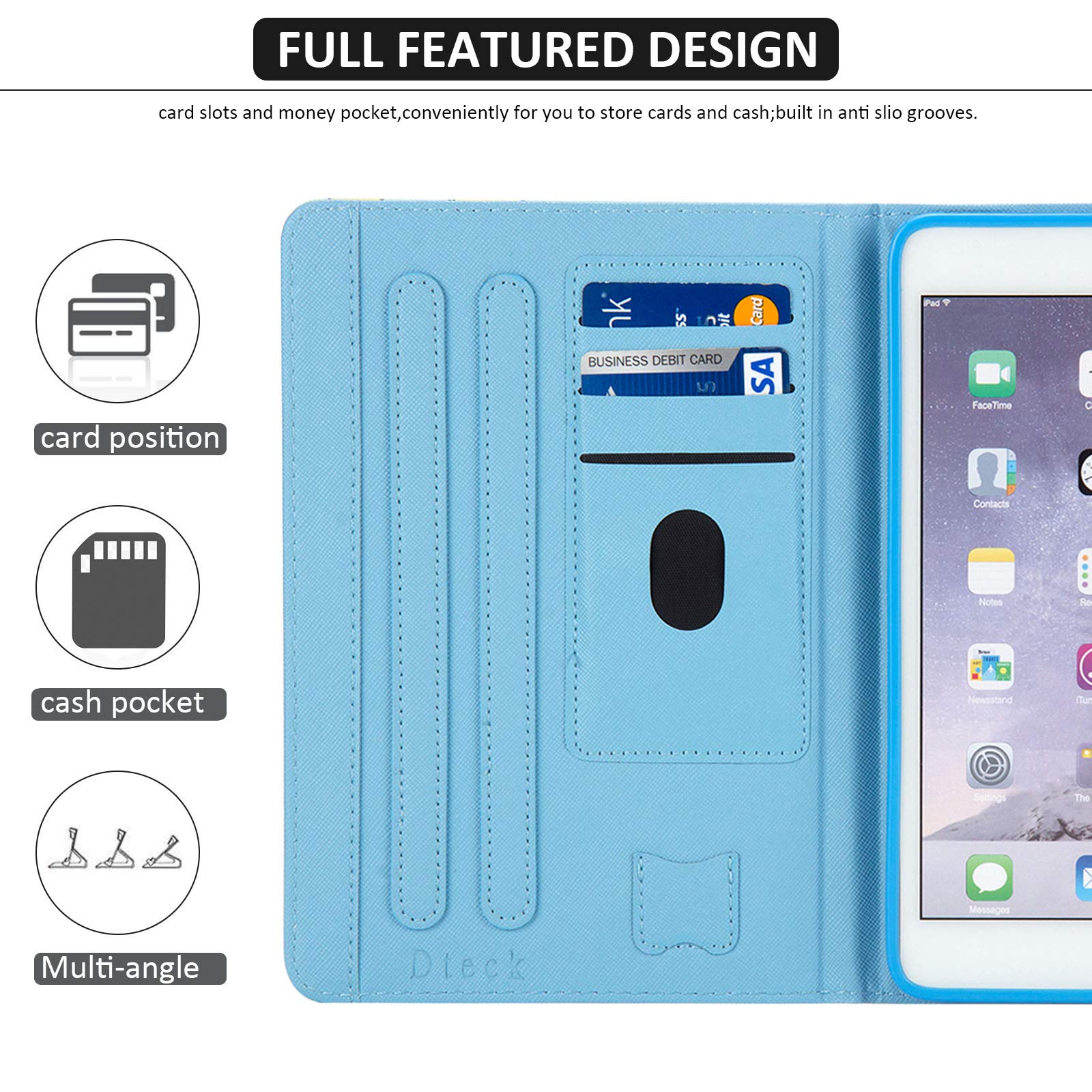 Dteck Leather Folio Case for iPad Mini 1/2/3/4/5 - Slim Protective Cover with Auto Sleep/Wake, Card Holder & Stand | Cute Purple Butterfly Design | Perfect for Work, Travel & School | Compatible with 7.9-Inch iPad Mini