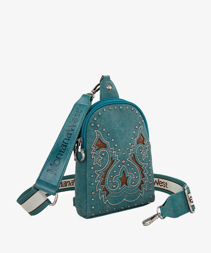 Montana West Embroidered Cutout Boot Scroll Sling Bag - Stylish Crossbody Purse for Women, Perfect for Casual Outings, Travel & Everyday Use