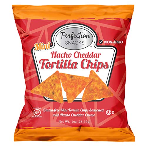 Gluten Free Mini Tortilla Chips Nacho Cheddar Flavor - 20 Pack (1oz Each) | Perfect for Parties, Snacking & Healthy On-the-Go Treats | Perfection Snacks