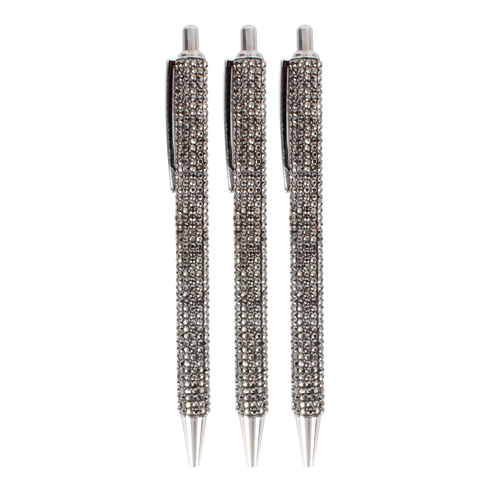 3-Pack Crystal Rhinestone Ballpoint Pens - Bling Retractable Metal Pens for Office, School & Gift Giving - Elegant Writing for Journals, Notes & Special Occasions