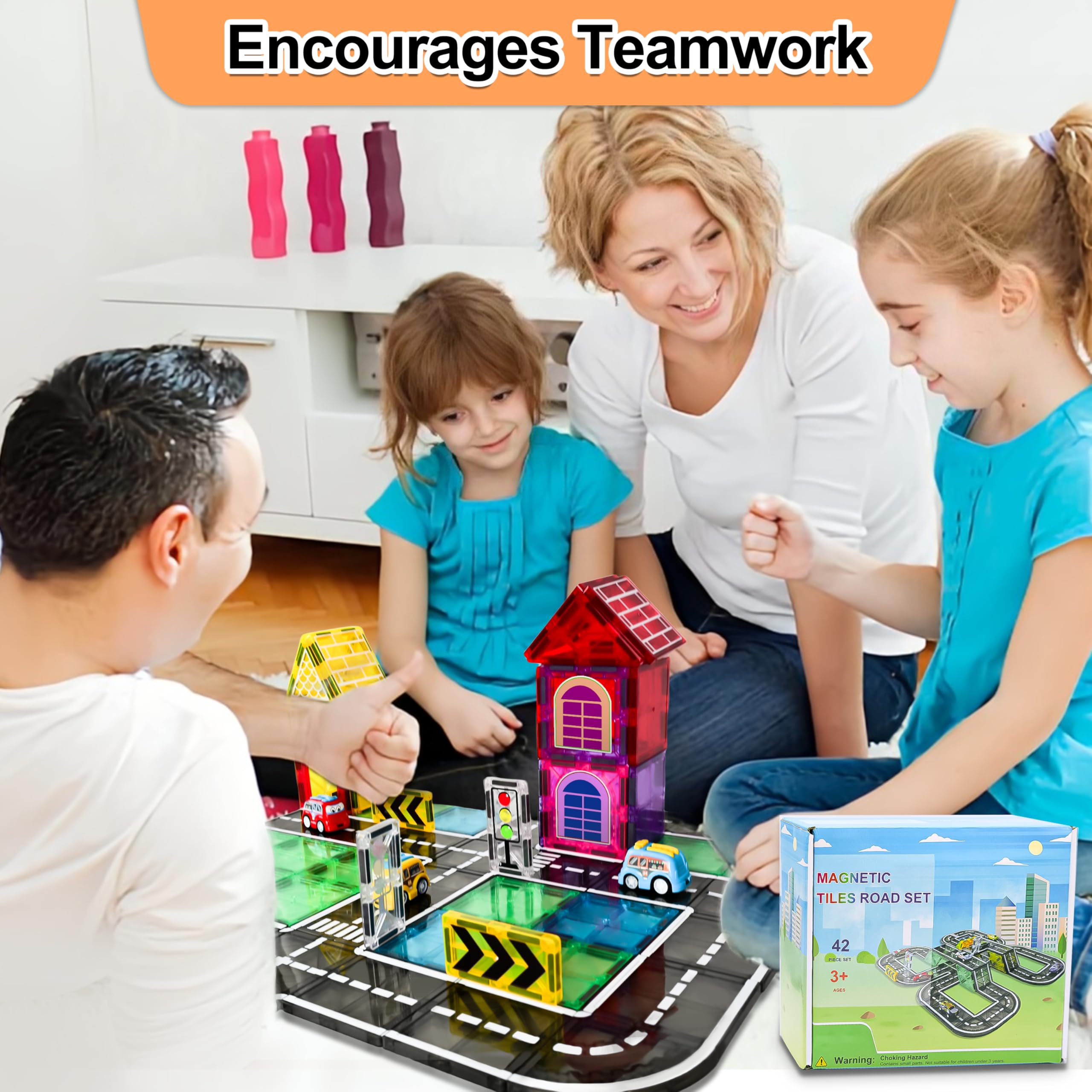 42PCS Magnetic Tiles Road Set - STEM Educational Building Blocks for Kids Ages 3+, City Construction Toys for Boys & Girls - Montessori Learning Toys & Creative Gift for Toddlers - Perfect for Home Play, Classroom STEM Activities & Birthday Presents