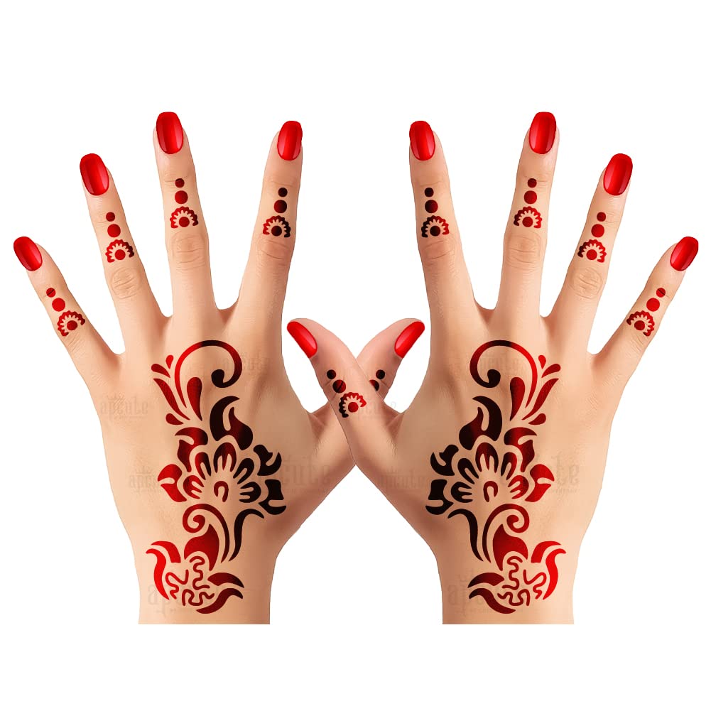 Apcute Henna Stencil Sticker Kit - Full Hand Mehndi Designs for Girls, Women & Kids - Easy to Use Temporary Tattoo Stencils (Design No. HB-154) - Perfect for Weddings, Festivals & DIY Body Art