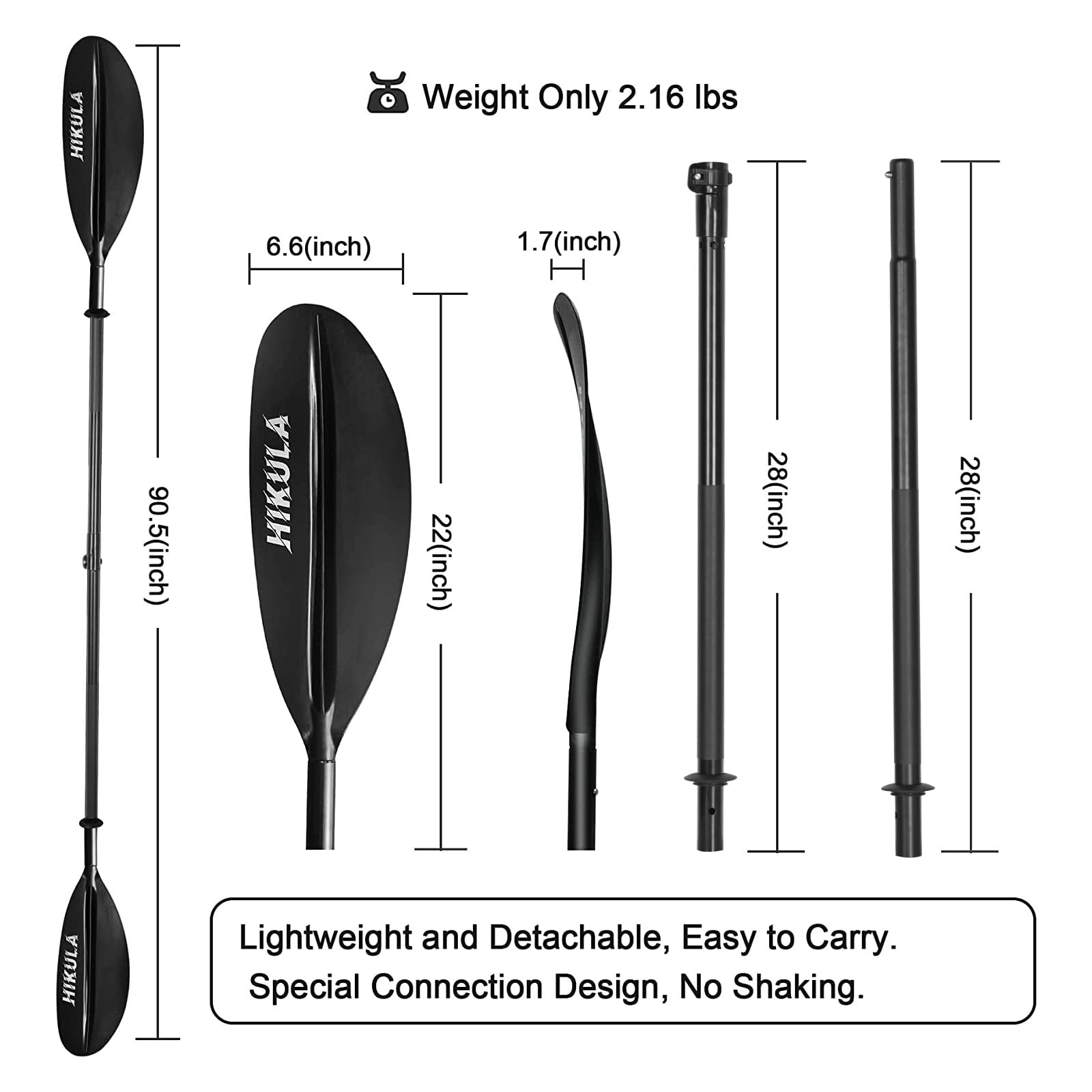 Premium 4-Piece Kayak Paddle - Lightweight Aluminum Shaft & Floating PP Blades (86.6in/220cm & 90.5in/230cm) - Ideal for Touring, Fishing & Recreational Kayaking