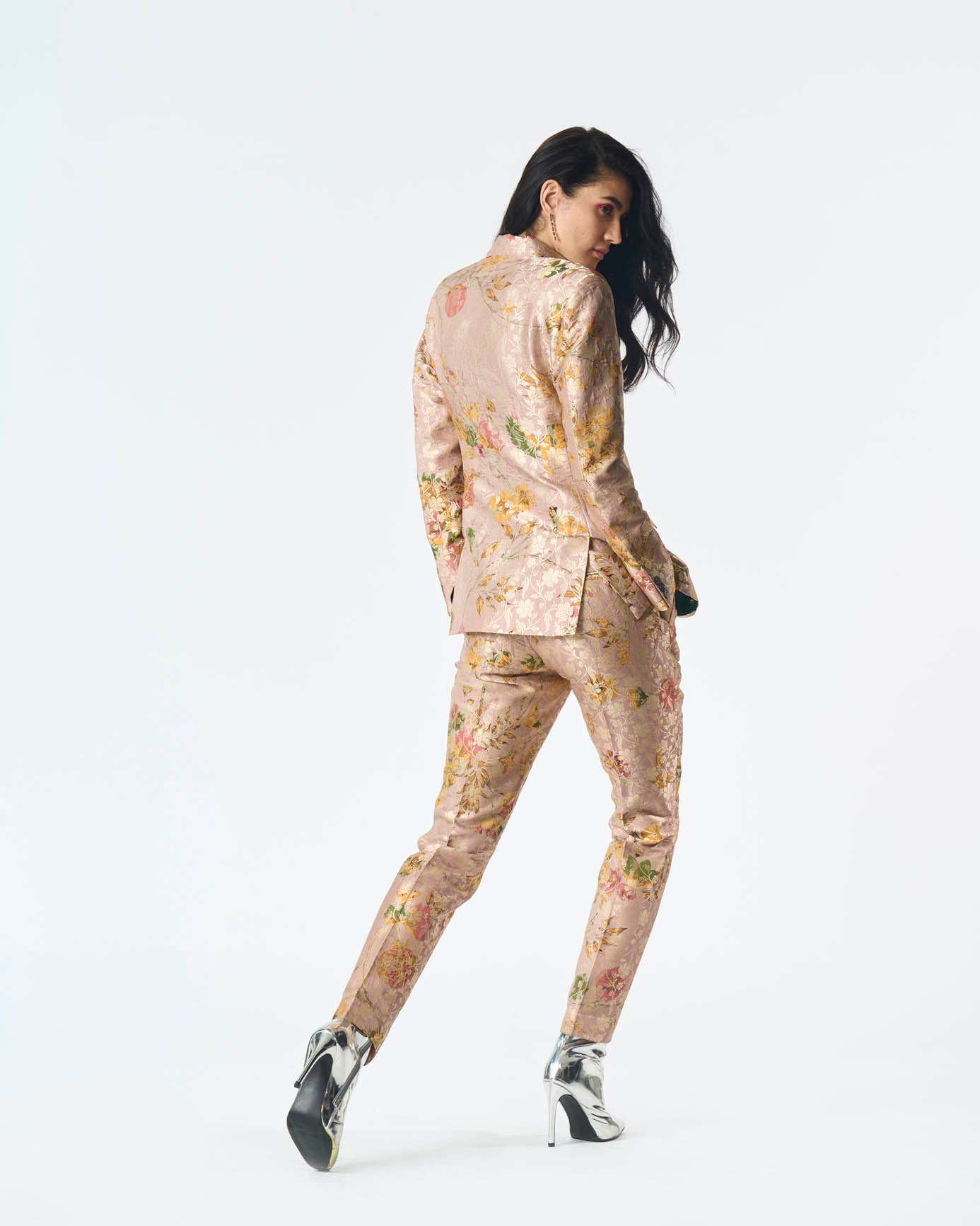 Rana Blazer Women's Silk Brocade Jacket Champagne Pink - Elegant Formal Wear for Office, Wedding & Special Occasions