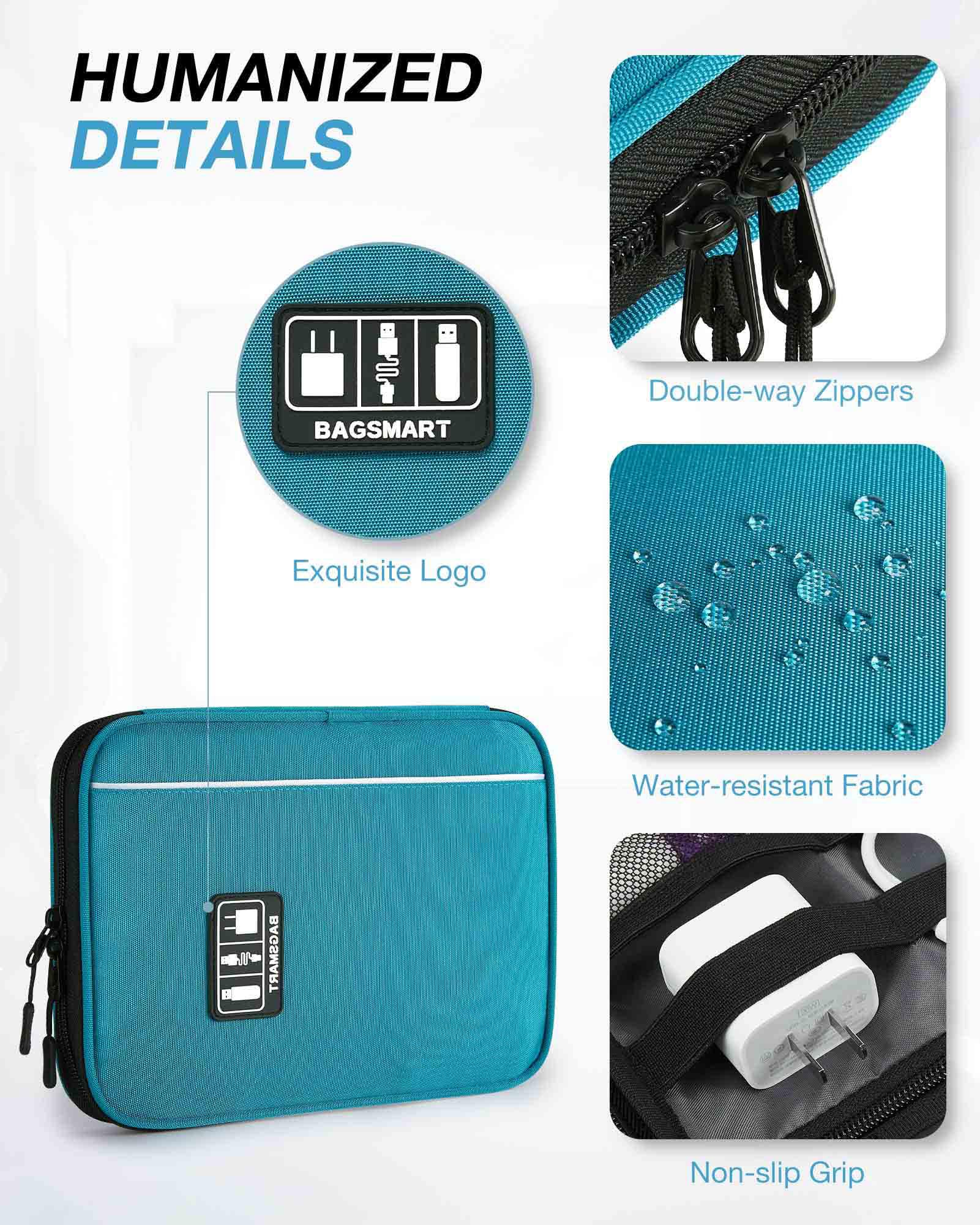 BAGSMART Travel Electronics Organizer Case - Compact Cable & Cord Organizer Bag for Phone Charger, Power Bank, SD Cards - Perfect for Business Trips, Vacations & Daily Commute (Blue)