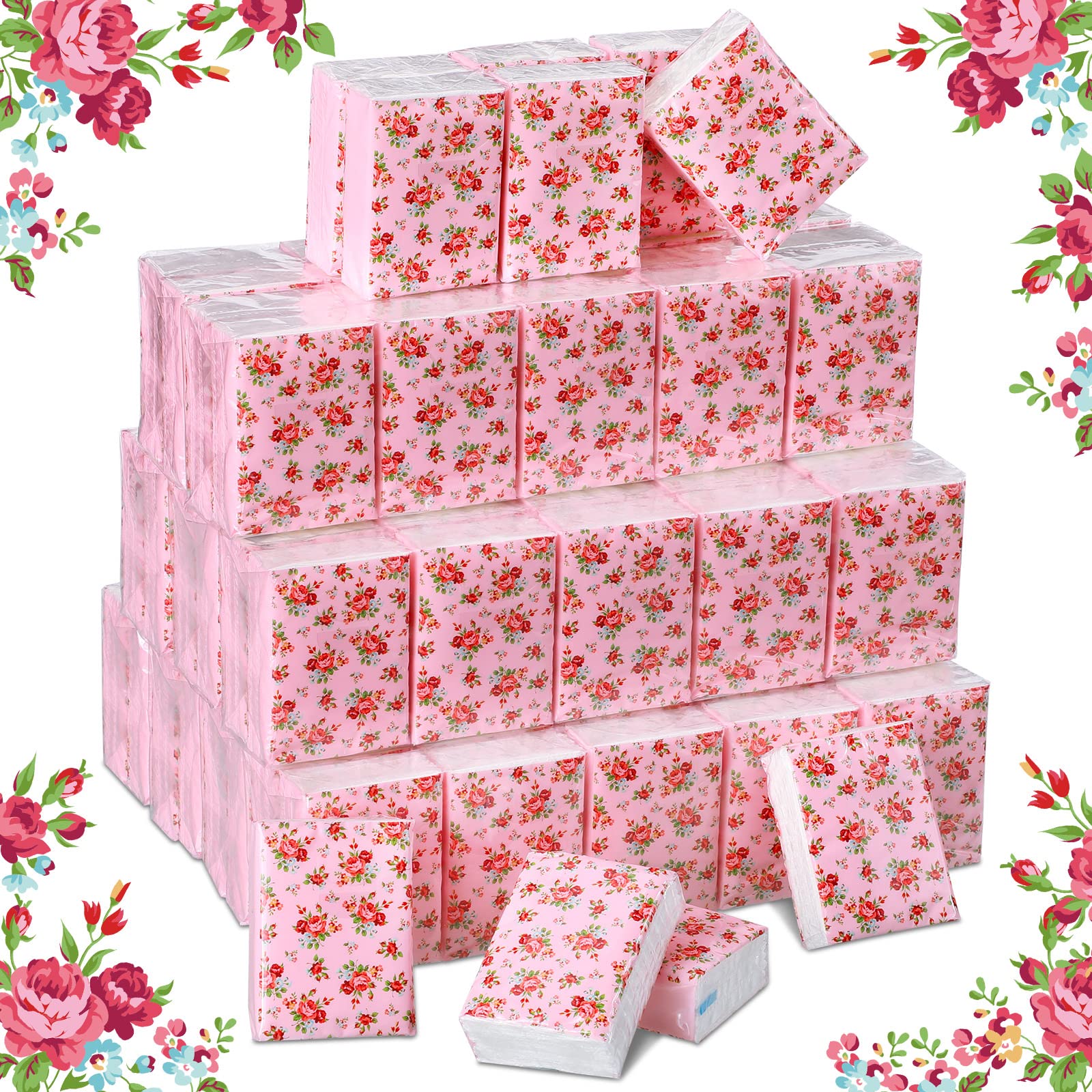 100 Pack Floral Travel Tissue Pockets - Soft 3-Ply Mini Facial Tissues for Wedding, Holiday & Spring Picnic (7 Sheets Each) | Perfect for Purse, Car, Office & On-the-Go Use
