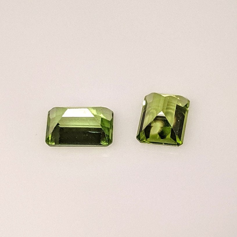Natural Genuine Pakistani Peridot Loose Stones - 7x5mm Emerald Cut, 2.05tcw VVS, August Birthstone (Matched Pair) - Perfect for Jewelry Making, Engagement Rings & Birthstone Gifts