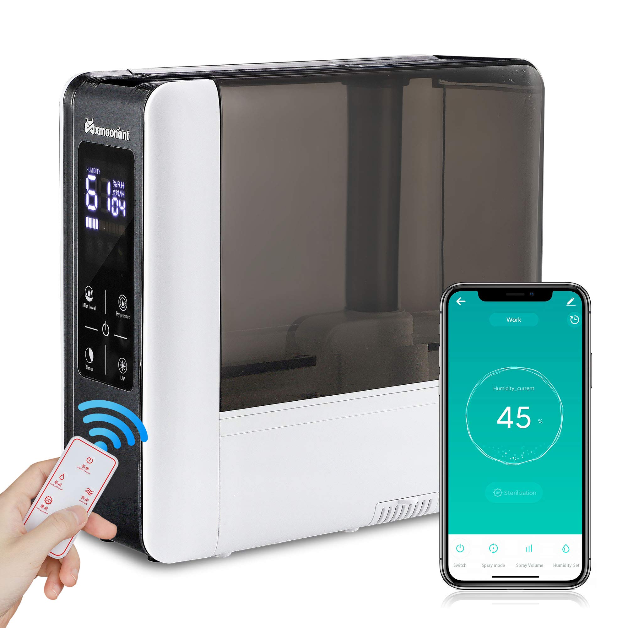 Mxmoonant 6L Ultrasonic Cool Mist Humidifier with Built-in Humidity Sensor & Timer, Essential Oil Diffuser for Bedroom, Quiet Air Vaporizer for Whole Room - Perfect for Dry Air Relief, Baby Nursery, Office & Home Use
