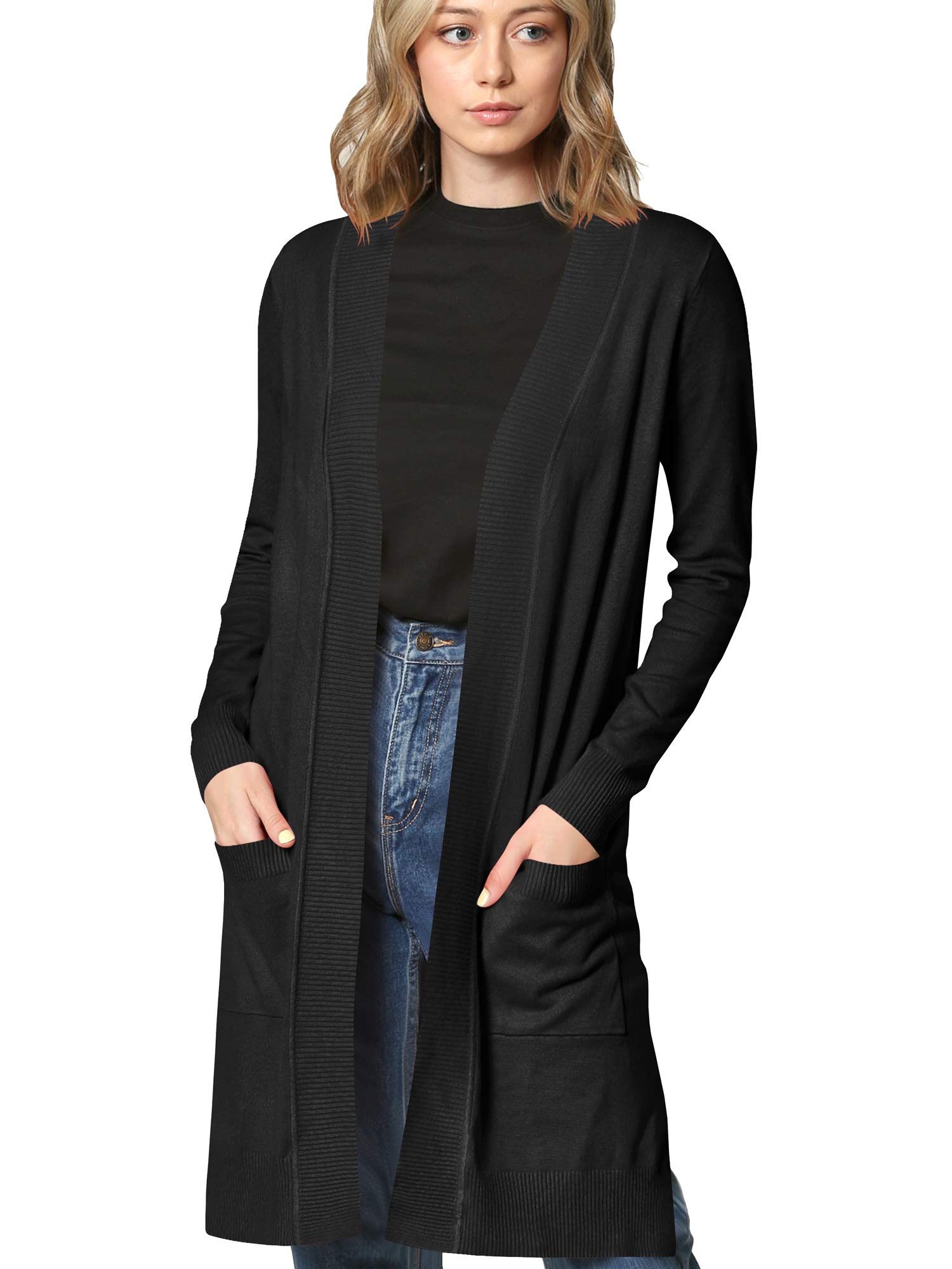 Johnny Women's Open Front Long Sleeve Knit Cardigan Sweater with Pockets - Cozy Casual Wear for Fall & Winter, Perfect for Office, Lounge and Coffee Dates