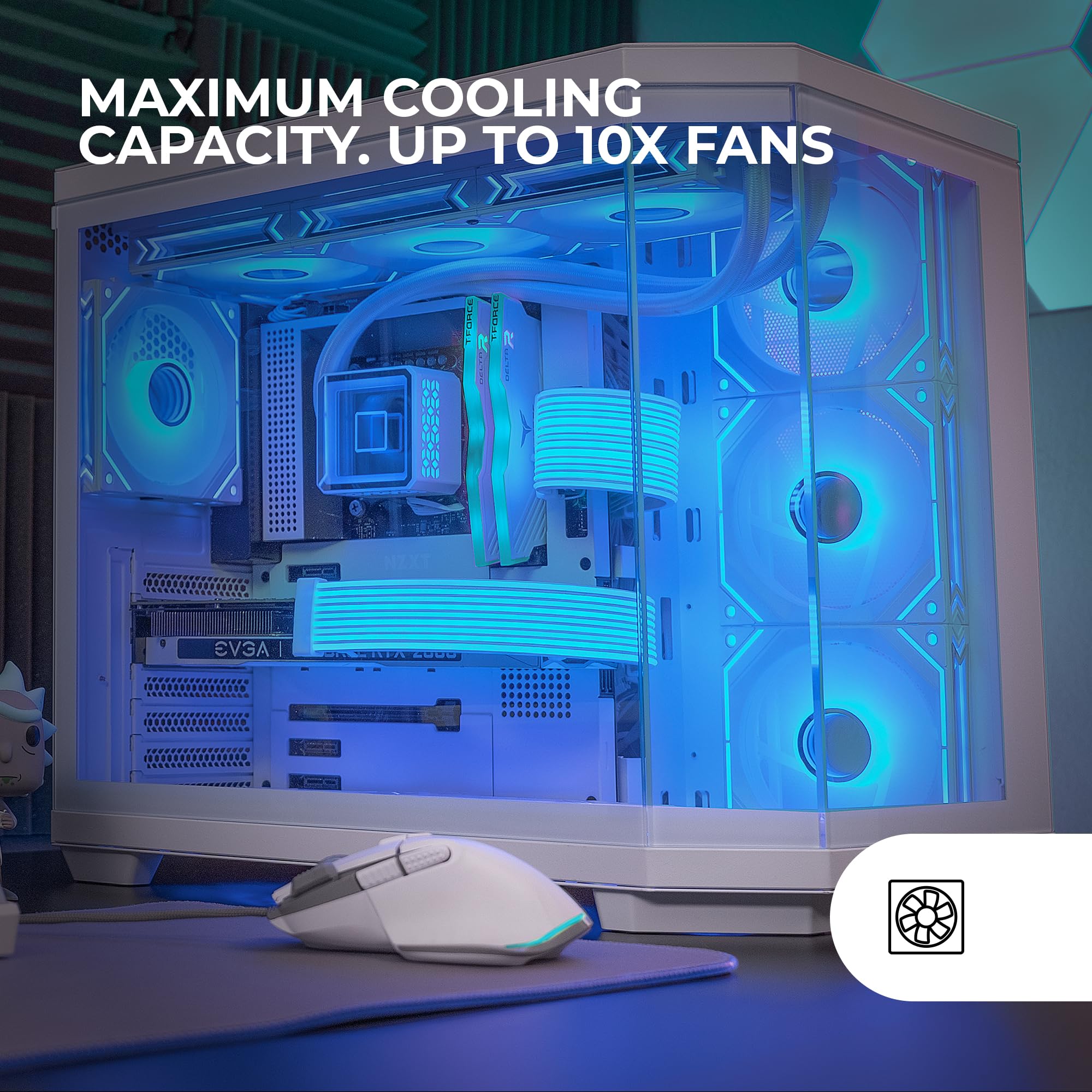 Mars Gaming MC-3TCORE White ATX Gaming PC Case - Triple Tempered Glass Panels, Dual Camera Mount, Semi-Tower Design, Supports Reverse Connector Motherboards & Liquid Cooling - Perfect for Custom RGB Gaming Rigs and Streaming Setups