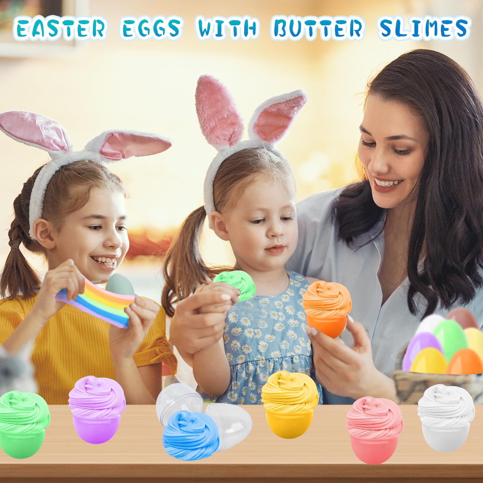 12-Pack Prefilled Easter Eggs with Non-Sticky Butter Slime - Bulk Easter Basket Stuffers for Kids, Easter Egg Hunt Games & Party Favors - Fun Sensory Fidget Toys for Stress Relief & Classroom Activities