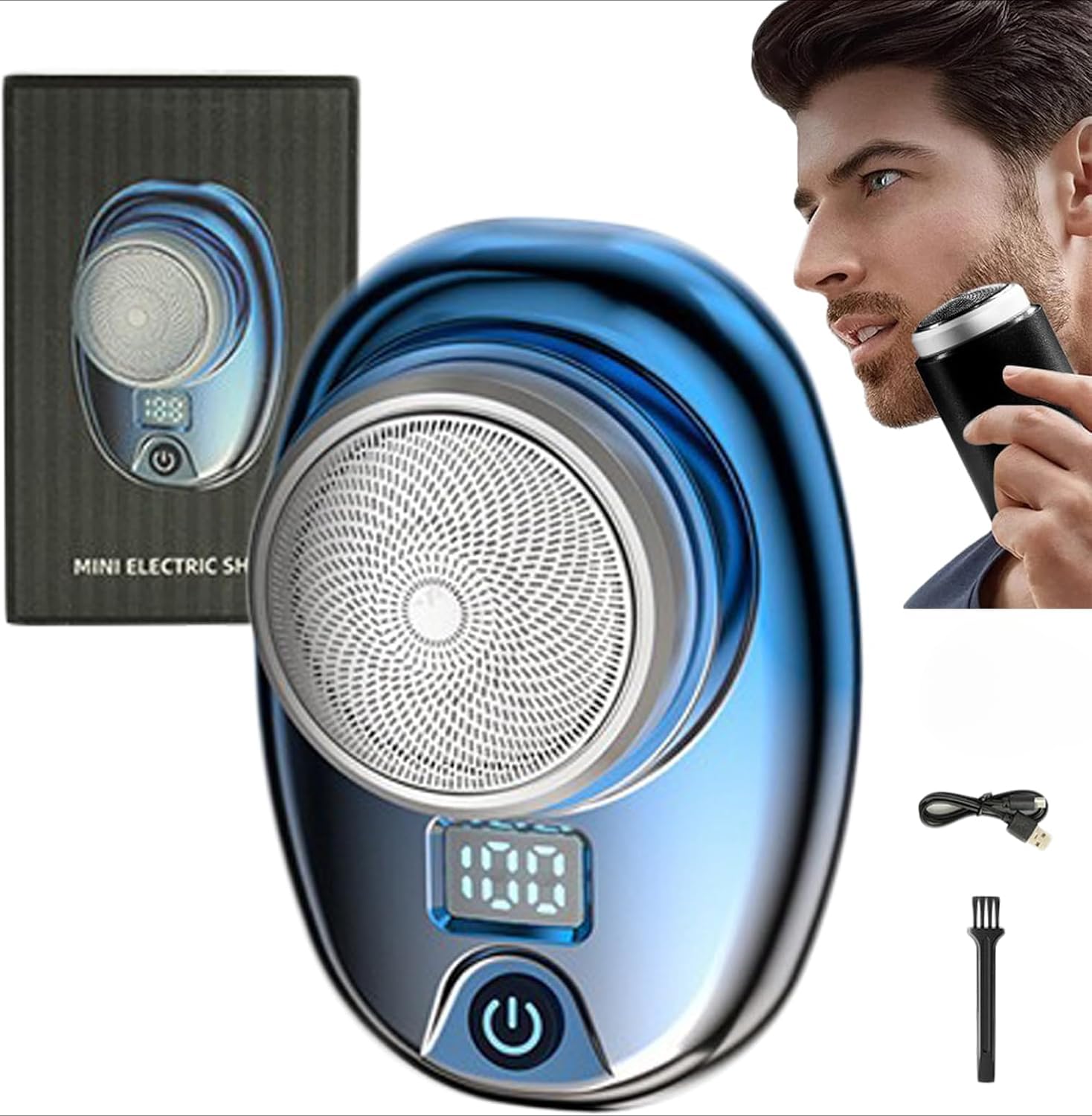 Mini Electric Shaver for Men - Rechargeable Waterproof Travel Shaver with Wet/Dry Use, Low Noise & Portable Design - Perfect for Travel, Office & On-the-Go Grooming (Blue)