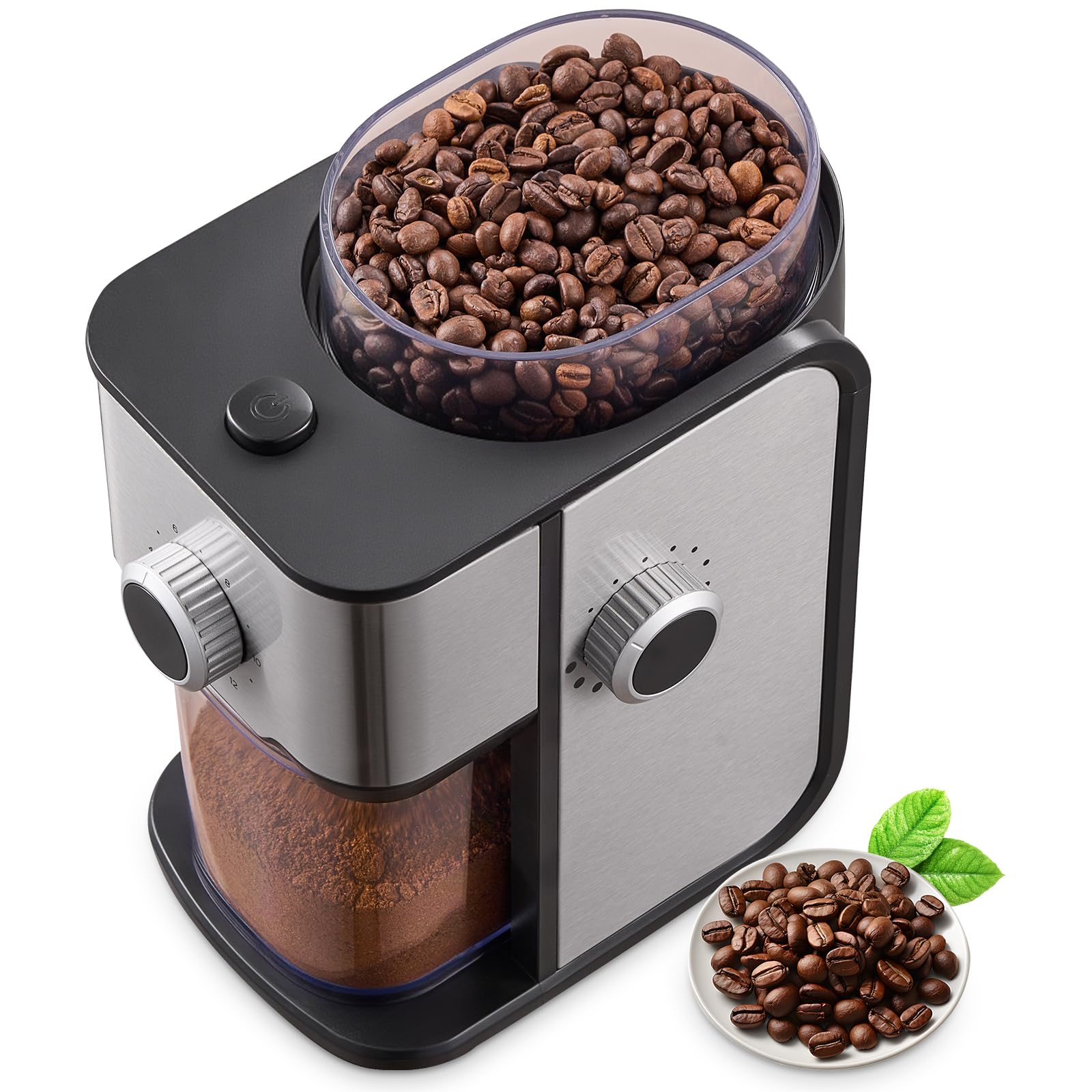 Premium Electric Coffee Grinder with Flat Burr - Adjustable Grind for 2-12 Cups | Perfect for Home, Office & Coffee Shops | Fresh Ground Coffee for Espresso, Drip & French Press