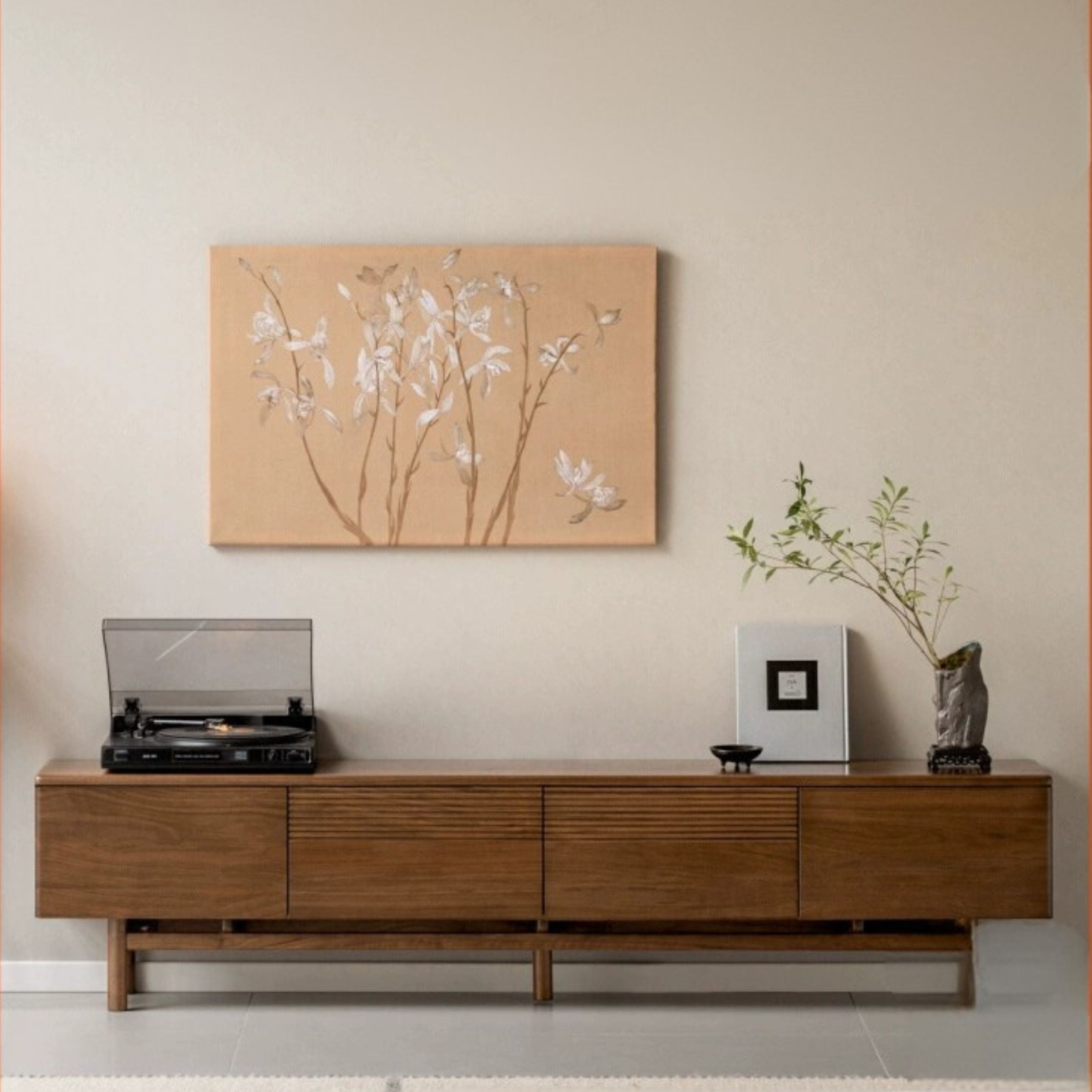 Premium Black Walnut & Oak Solid Wood TV Stand - Modern Entertainment Center with Storage for Living Room, Bedroom, or Home Theater
