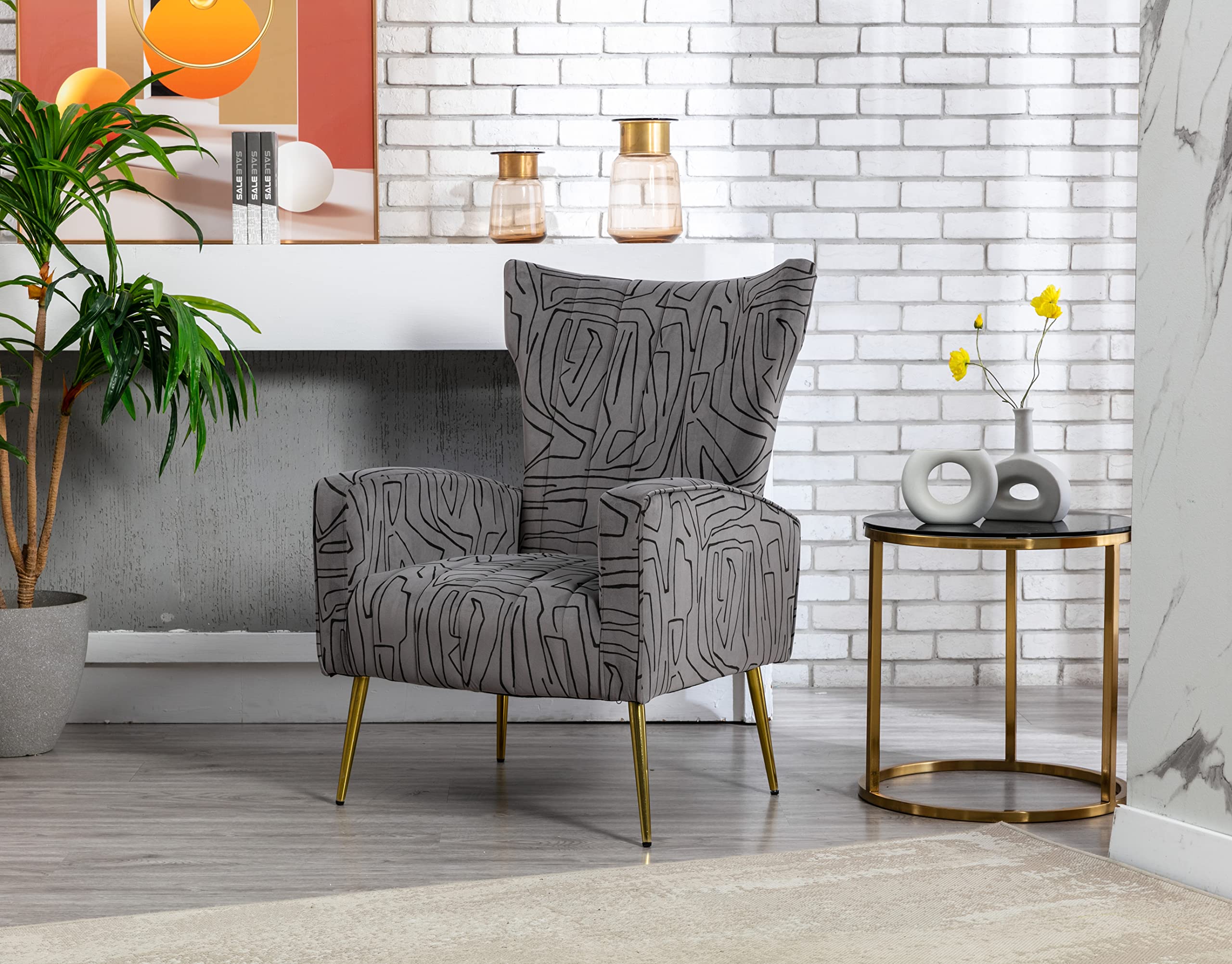 Modern Accent Chair with Rose Gold Metal Legs - Stylish Leisure Single Chair for Living Room, Bedroom, or Office - Perfect for Reading, Relaxing, and Decorating