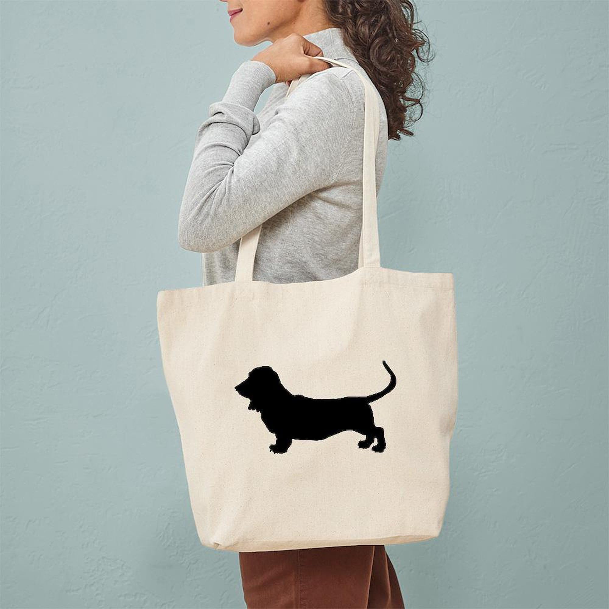 Basset Hound Silhouette Canvas Tote Bag - Eco-Friendly Reusable Shopping Bag for Groceries, Beach & Daily Use | Durable Natural Cotton Carryall