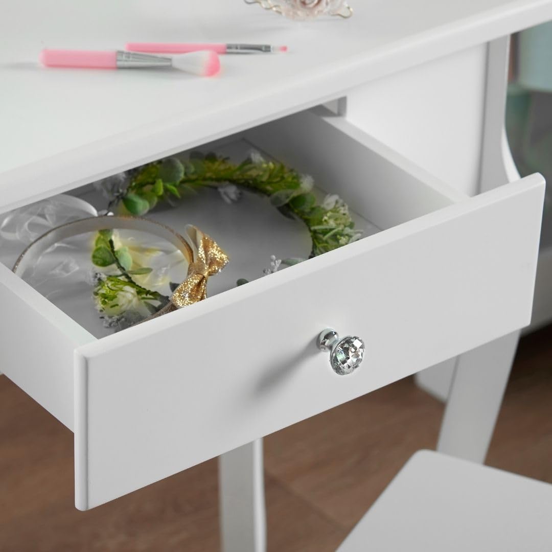 White Wooden Makeup Vanity Set for Girls 8-13 Years - Kids Dressing Table with Stool & Mirror, Haus Projekt Children's Bedroom Furniture - Perfect Birthday Gift for Little Princesses | Ideal for Bedroom Decor, Playroom & Pretend Makeup Play