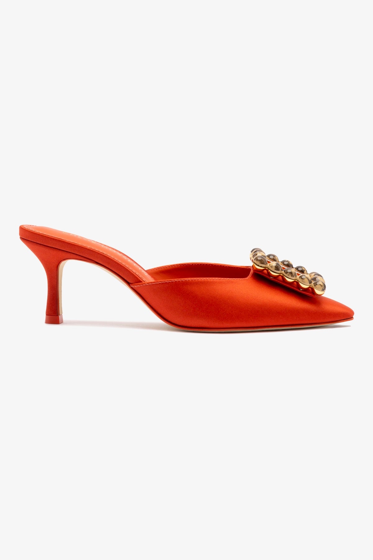 Chloe Gosselin by Larroudé Ava Mule - Orange Sunrise Satin Women's Heels | Comfortable & Stylish for Parties, Weddings & Evening Events