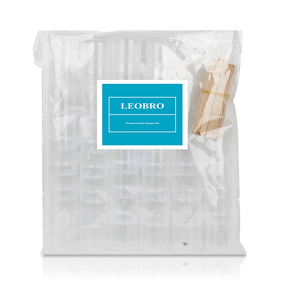 LEOBRO 50ml/1.7oz Epoxy Mixing Cups - 38PCS Graduated Resin Measuring Cups with 40 Wooden Sticks for Epoxy Resin, Acrylic Paint & Art Projects - Perfect for DIY Crafts, Jewelry Making & Home Decor