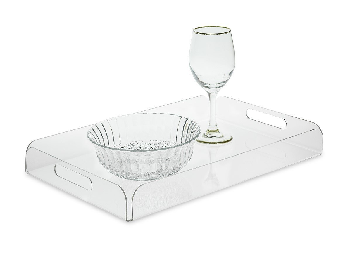 Source One Deluxe Clear Acrylic Serving Tray Set - 4 Pack with Handles for Breakfast, Tea, and Dining - Perfect for Bedroom, Living Room, and Kitchen Use