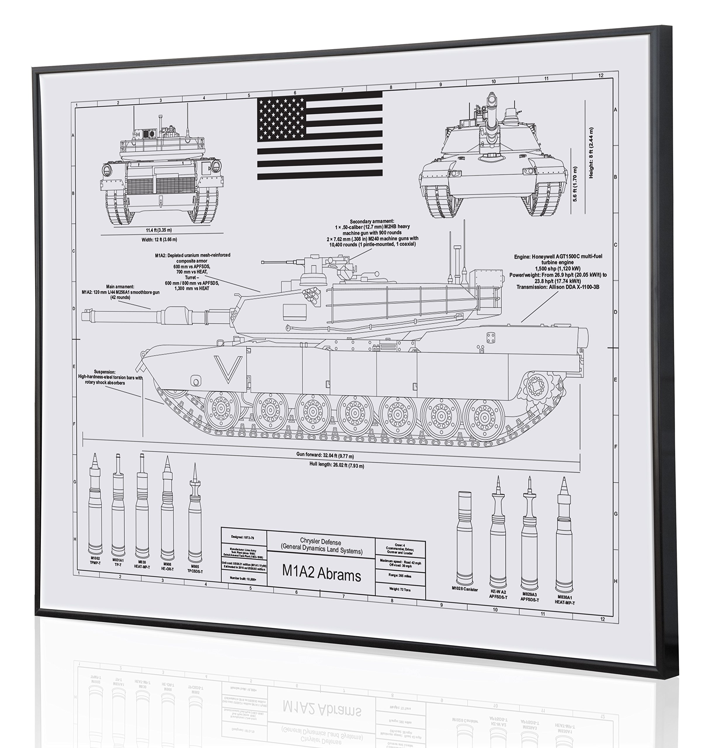 Personalized M1A2 Abrams Tank Blueprint Artwork - Laser Engraved Military Gift for Tank Enthusiasts - Perfect for Home Decor, Man Cave, or Military Appreciation Gifts