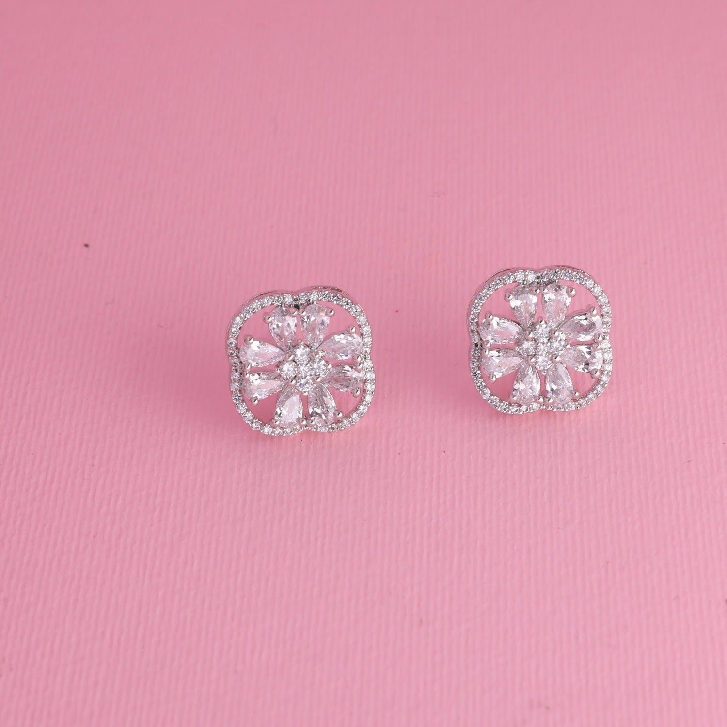 Elegant Petal CZ Stud Earrings for Women – Hypoallergenic Cubic Zirconia Flower Earrings – Perfect for Weddings, Parties & Everyday Wear