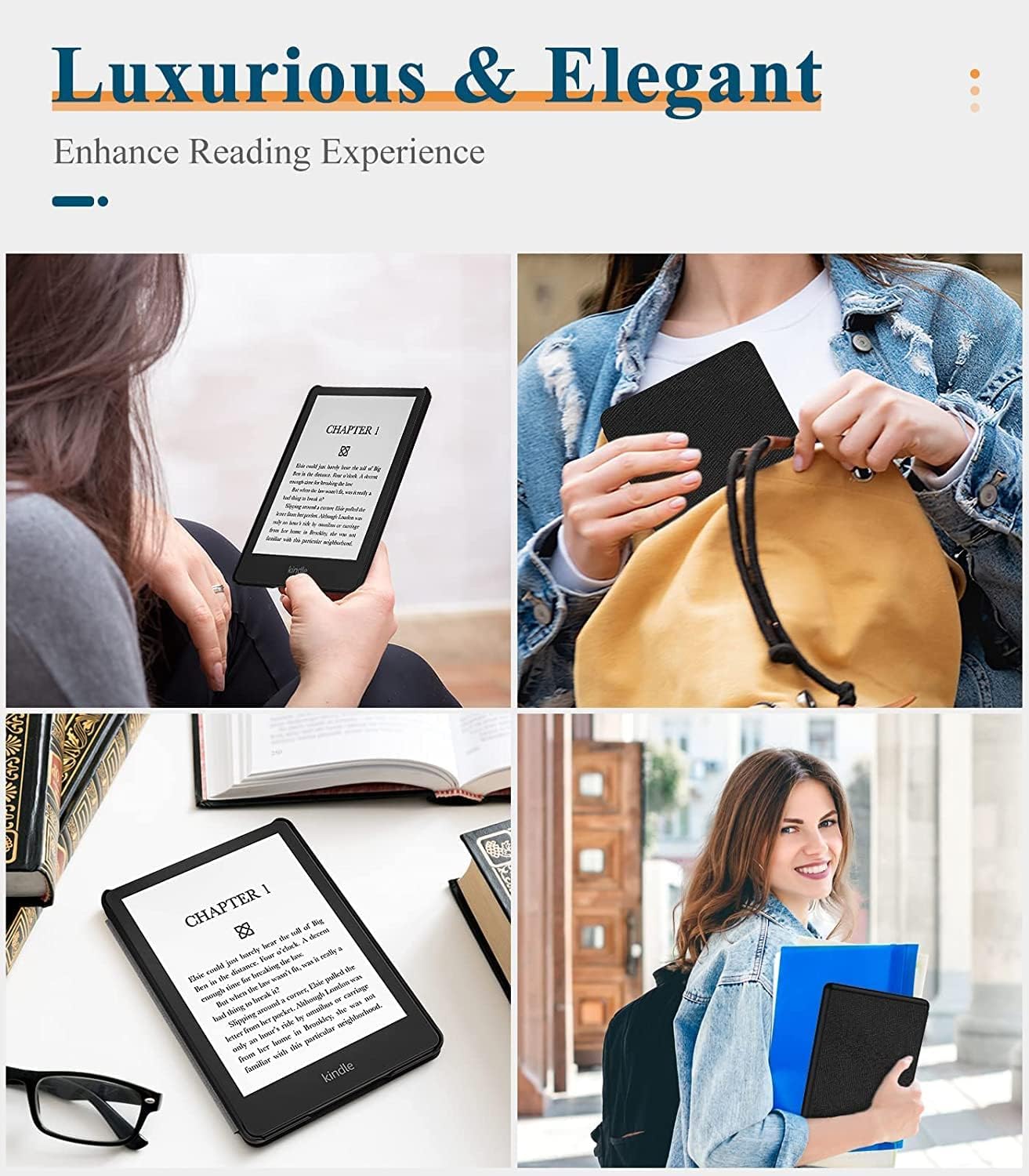 Premium PU Leather Case for Kindle Paperwhite 11th Generation (2021 Release) - Auto Sleep/Wake, Hand Strap & Splash Proof Cover for 6.8