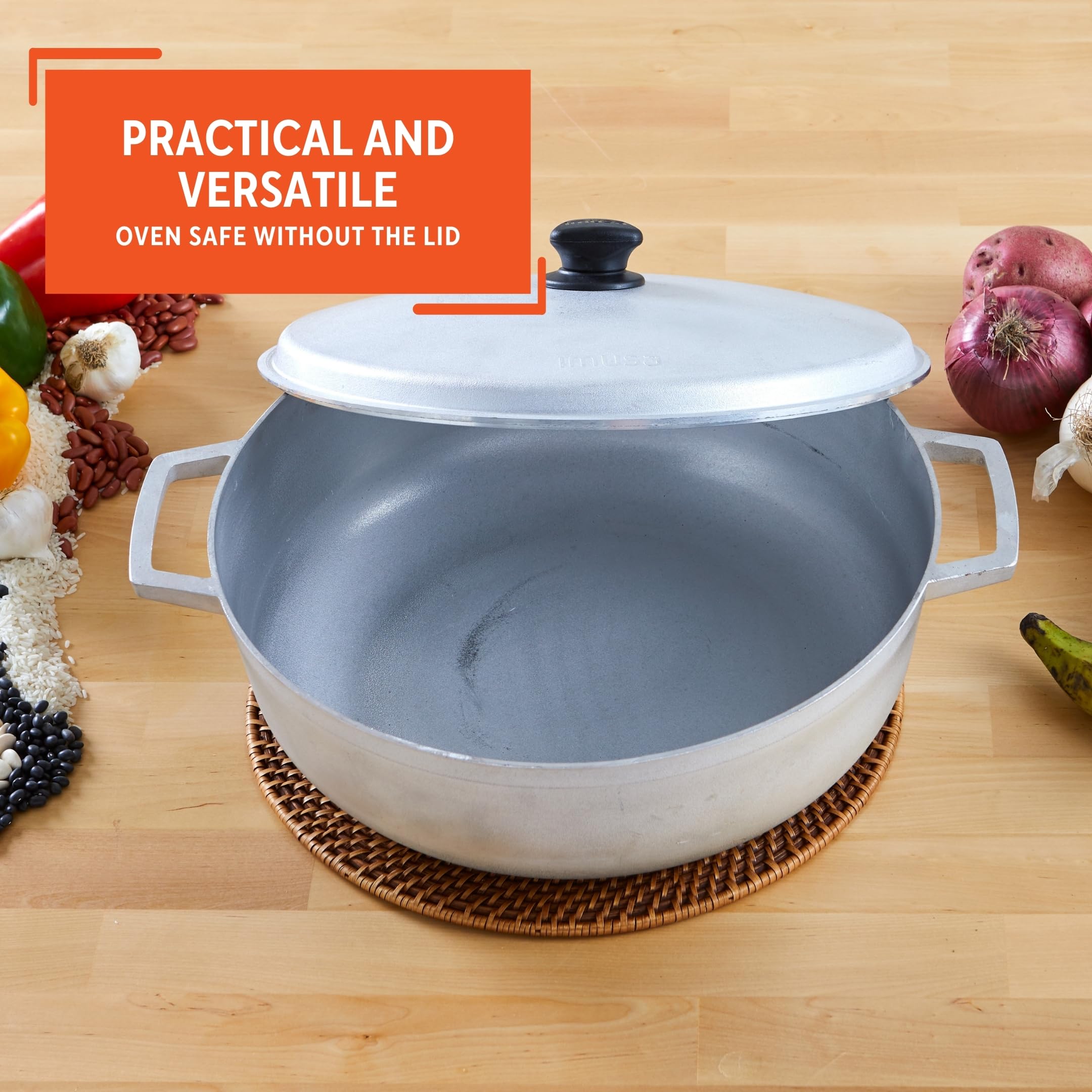 IMUSA 7.5 Quart Traditional Colombian Caldero Pot with Lid - Natural Clay Cooking Pot for Soups, Stews & Rice - Authentic Latin American Cookware for Home & Restaurant Use