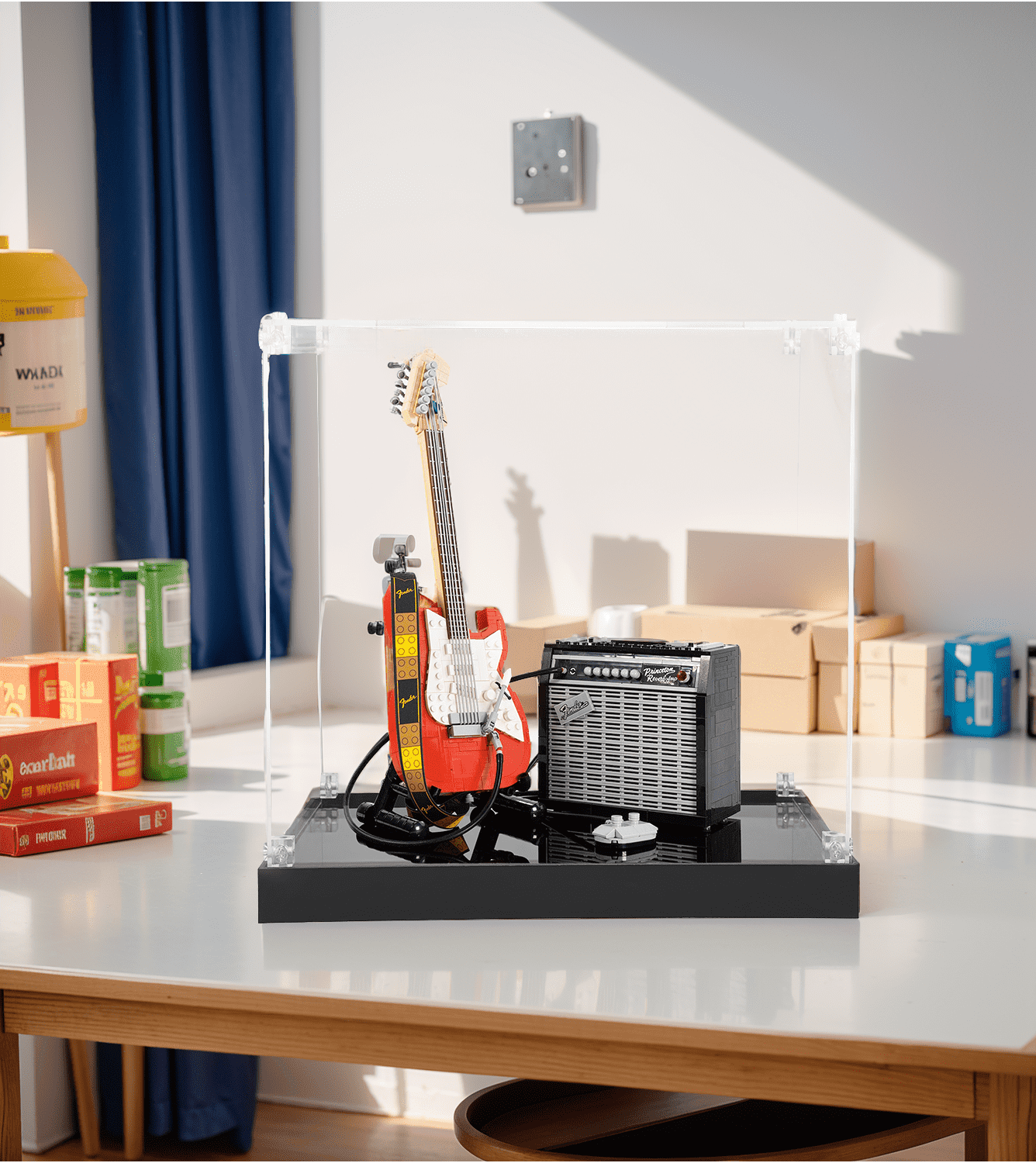 LEGO Ideas Fender Stratocaster 21329 Display Case - Premium Acrylic Showcase for Guitar Model Collection - Perfect for Home Decor, Office Display & Gift for Music Lovers