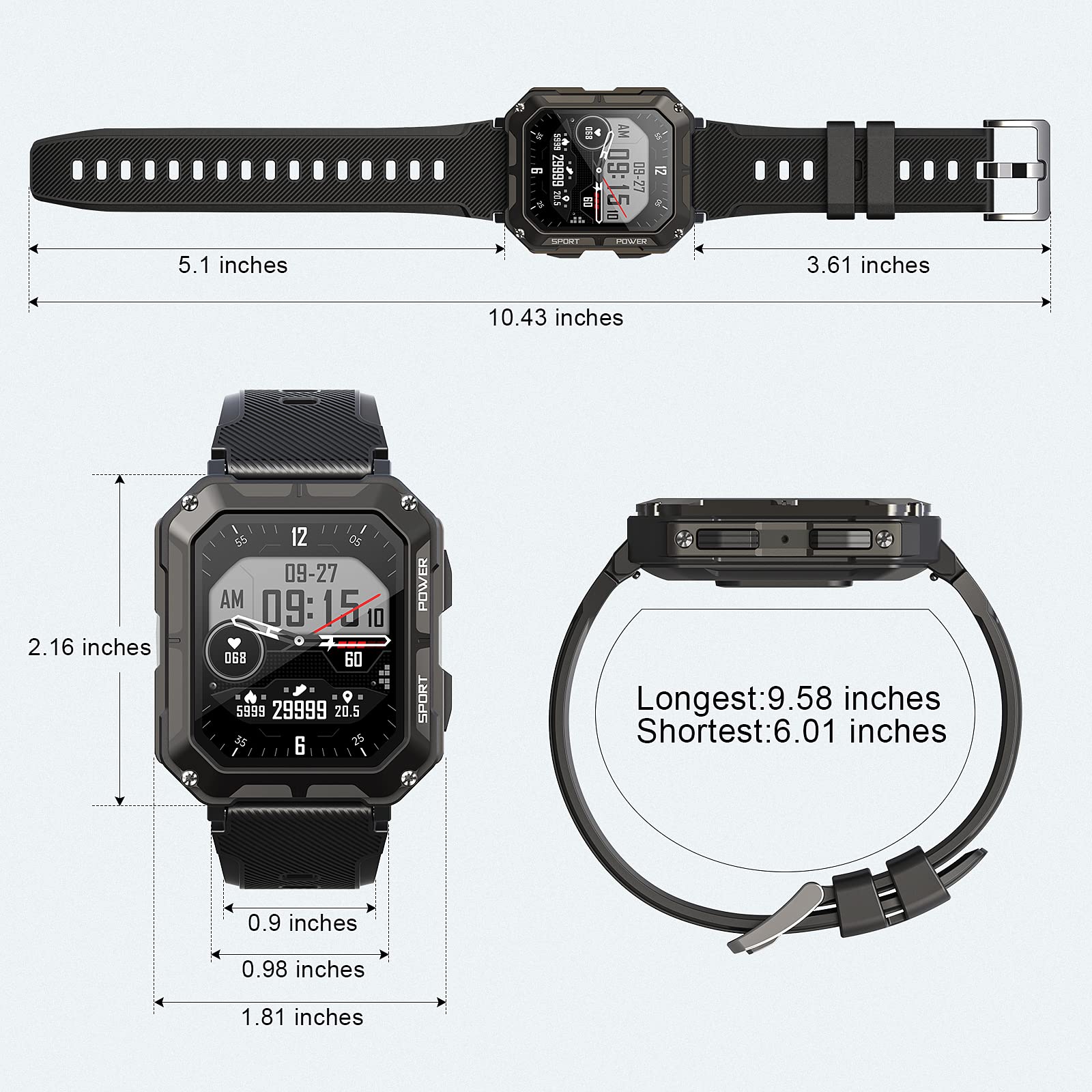 Military Smart Watch for Men - Bluetooth Call (Answer/Dial), IP68 Waterproof Tactical Rugged Smartwatch, 1.83