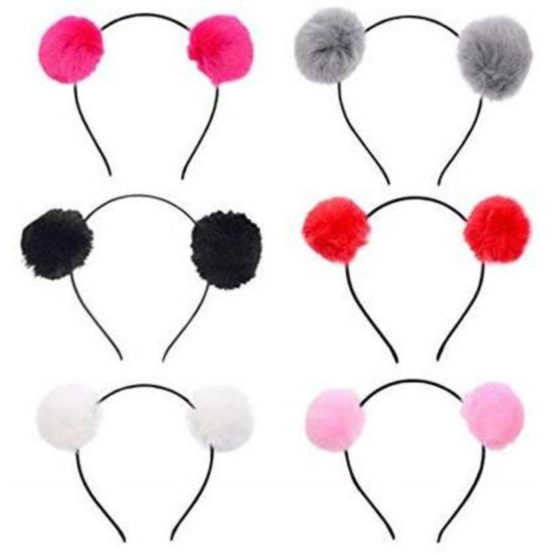 Zintalic 6-Pack Multicolor Pom Pom Metal Hair Bands for Girls - Stylish Hair Accessories for School, Parties & Everyday Wear