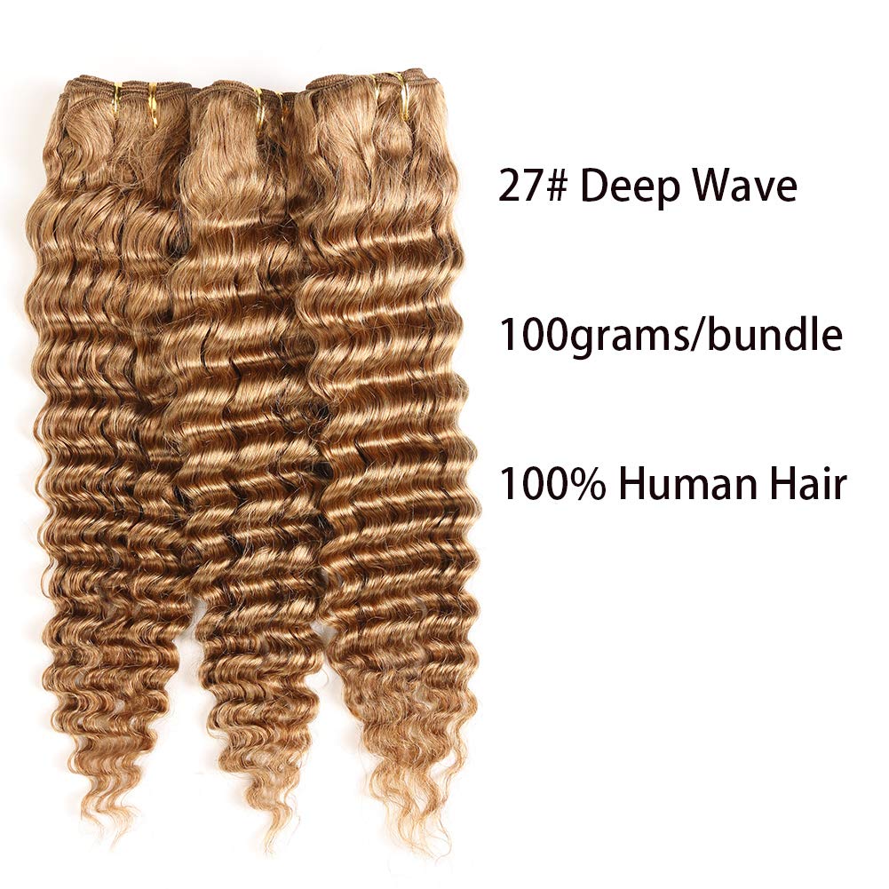 XCCOCO Honey Blonde Deep Wave 100% Peruvian Virgin Human Hair Extensions - 3 Bundles with 10