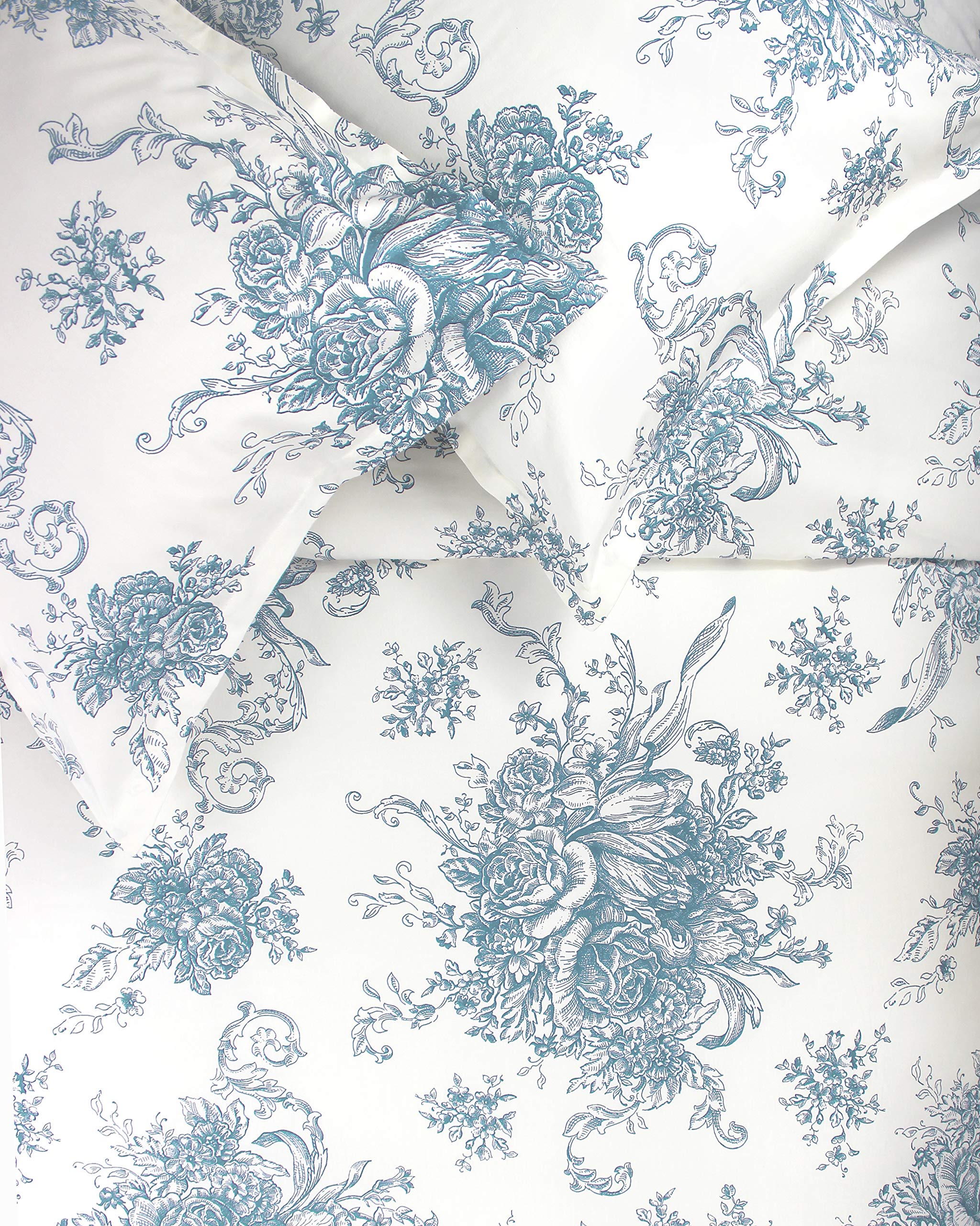 Melange Home 400 Thread Count Light Blue Cotton King/California King Duvet Cover Set - Soft Luxury Bedding for Master Bedroom & Guest Room