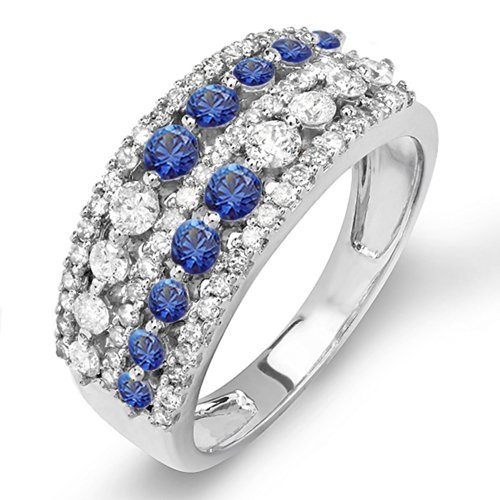 18K White Gold Round Blue Sapphire and Diamond Women's Wedding Band Ring – Dazzlingrock Collection Anniversary Gift for Her, Perfect for Engagements, Weddings & Special Occasions