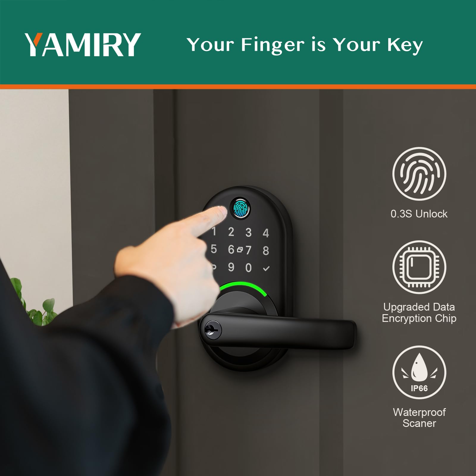 Yamiry Smart Door Handle Lock with Keypad & Fingerprint - Keyless Entry Digital Deadbolt for Front Door - APP Control & Remote Passcode Generation - Easy DIY Installation - Ideal for Homes, Apartments & Vacation Rentals