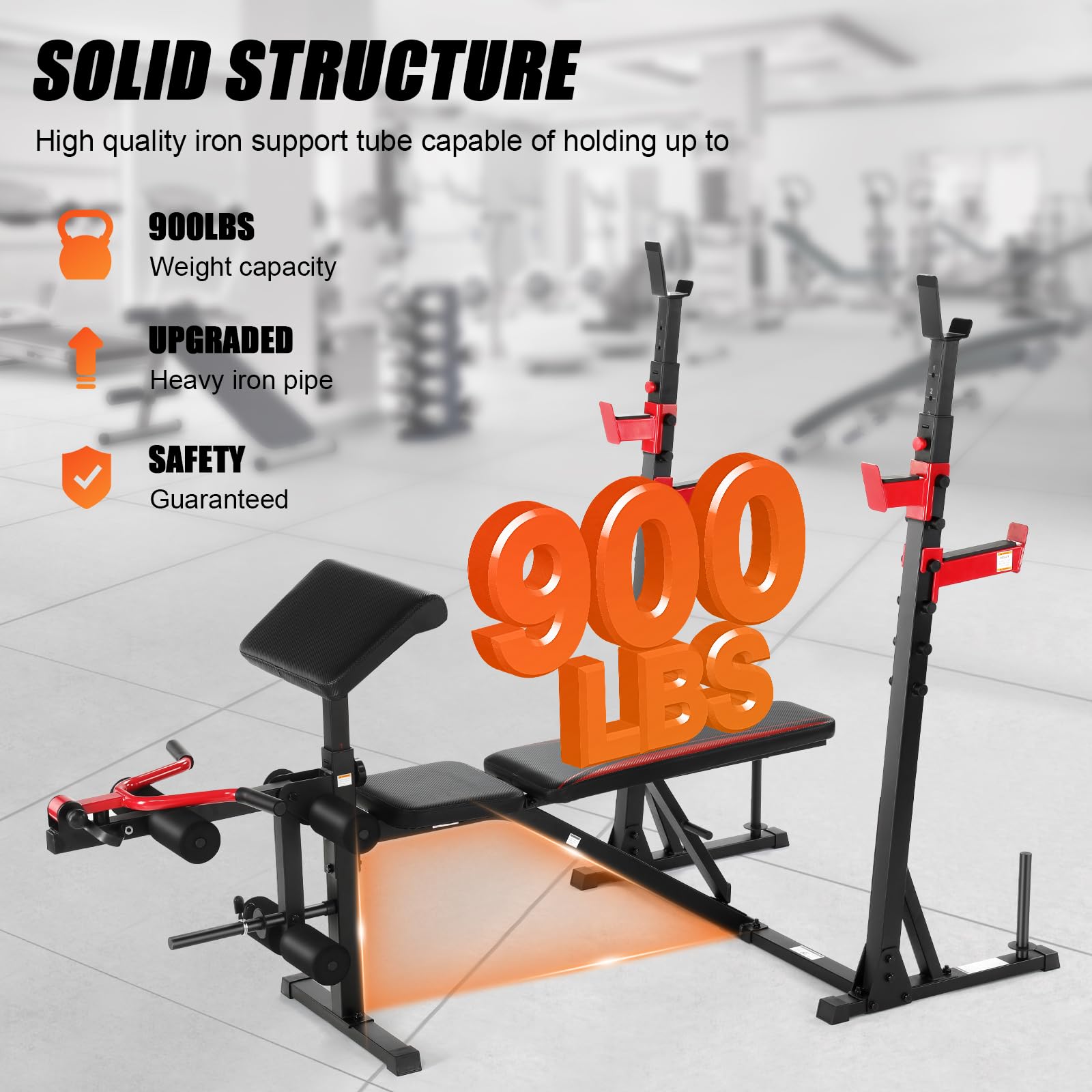 Aceshin 900 LBS Adjustable Olympic Weight Bench with Squat Rack - Multi-Function Home Gym Equipment for Bench Press, Leg Extension & Preacher Curl | Perfect for Strength Training, Bodybuilding & Home Workouts