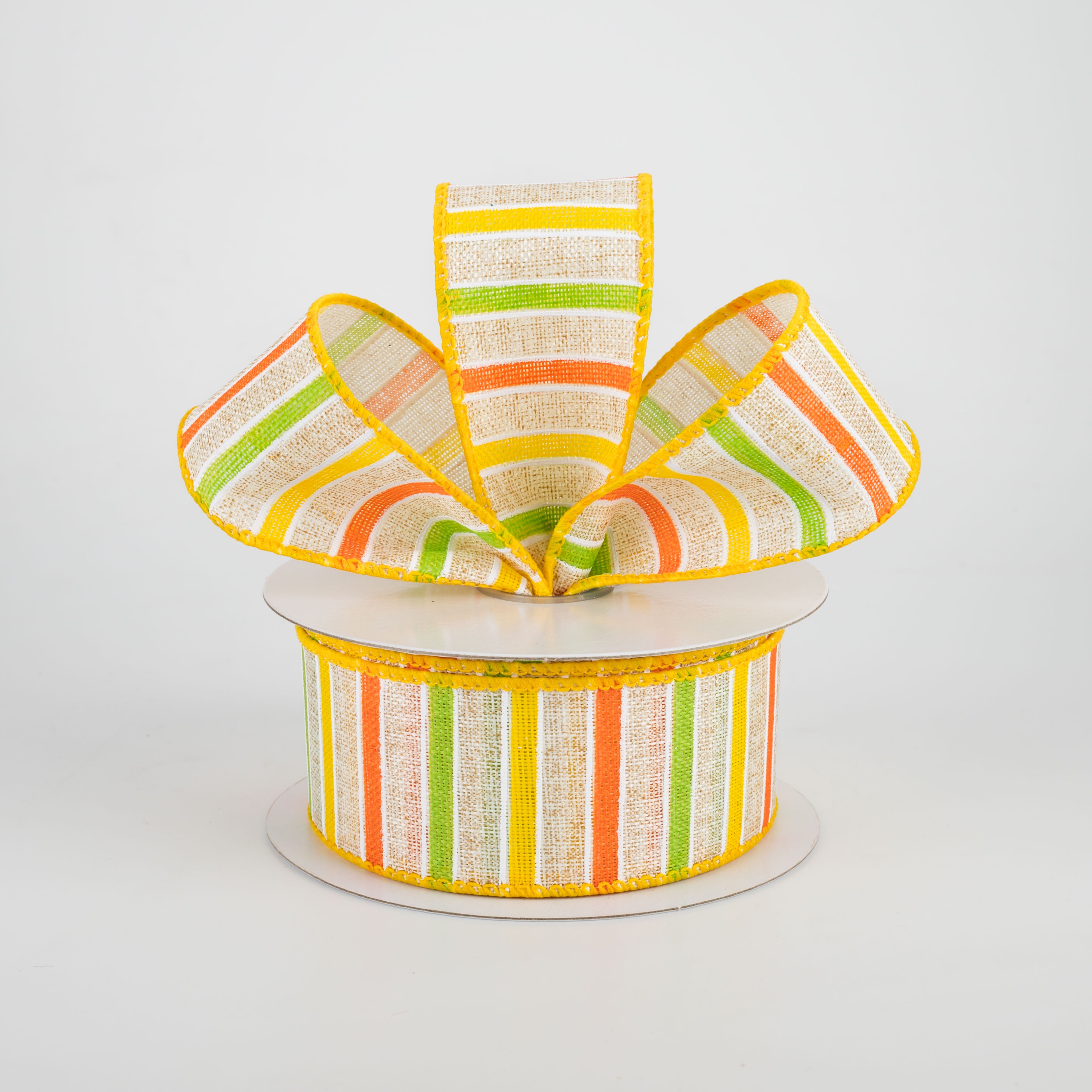 1.5 Inch Bali Stripes Ribbon - Yellow, Lime, Orange, Natural (10 Yards) for Gift Wrapping, DIY Crafts, Scrapbooking & Party Decorations